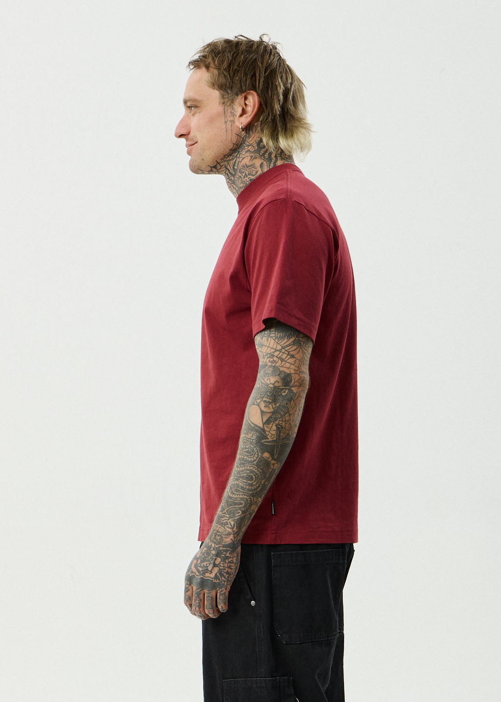 AFENDS Mens Burnin - Recycled Retro Fit Tee - Washed Burgundy