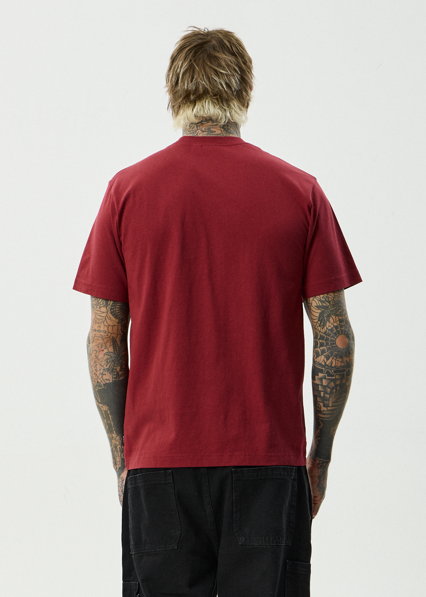 AFENDS Mens Burnin - Recycled Retro Fit Tee - Washed Burgundy