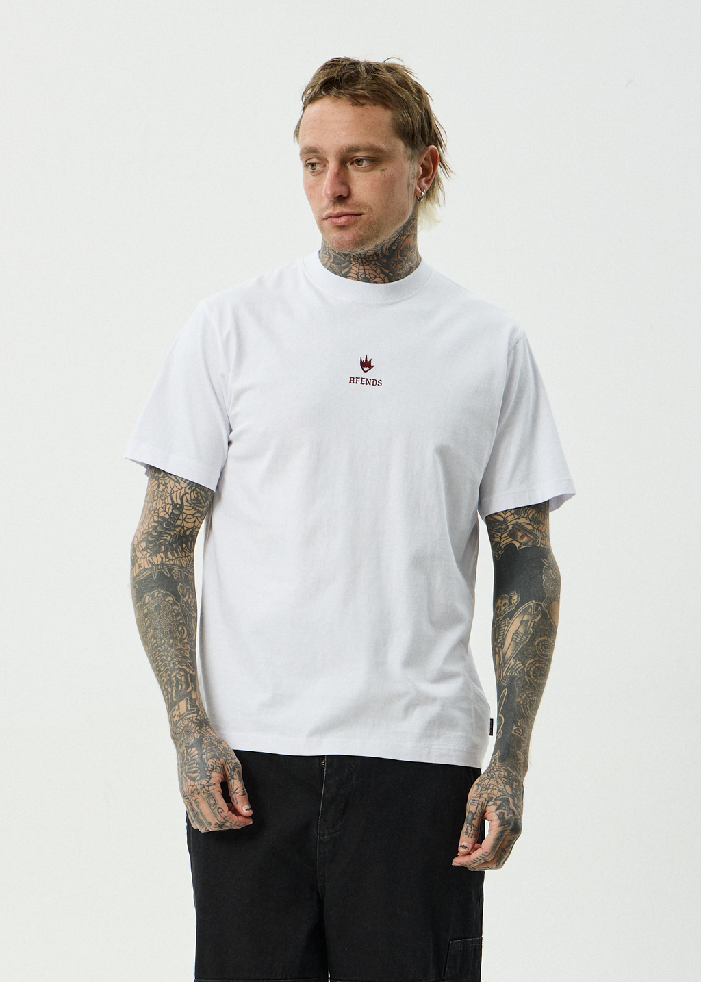 AFENDS Mens Burnin - Recycled Retro Fit Tee - White
