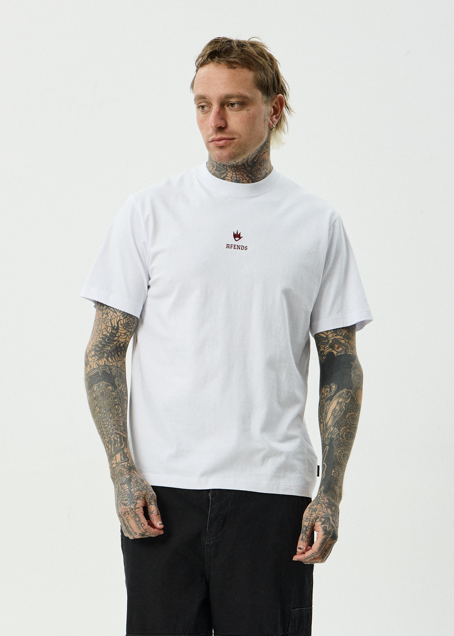 AFENDS Mens Burnin - Recycled Retro Fit Tee - White