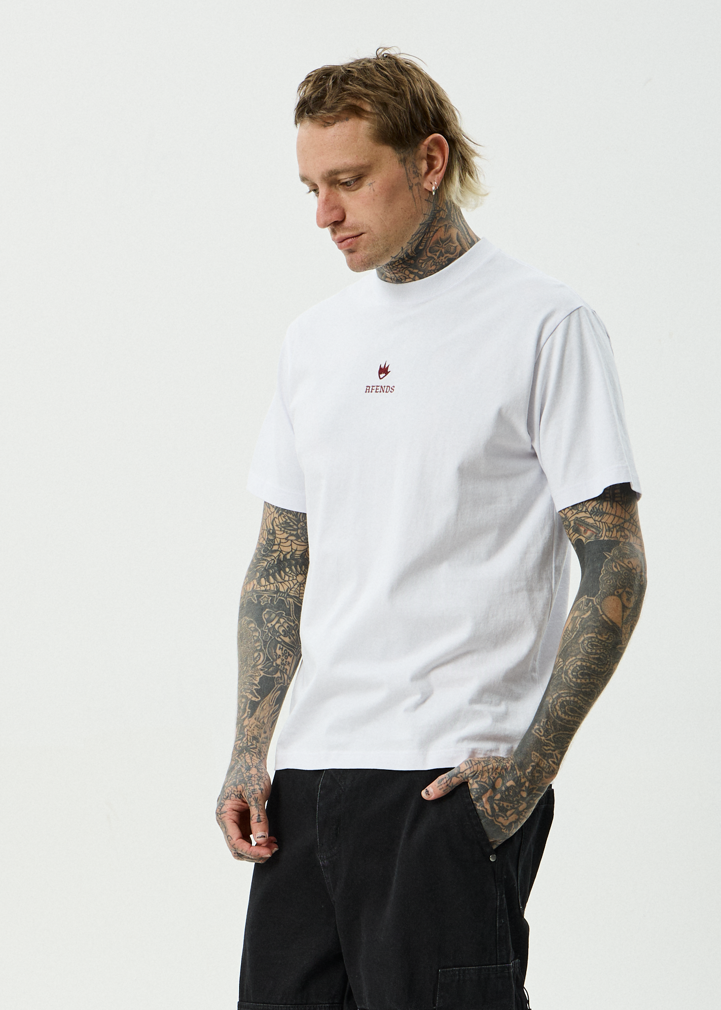 AFENDS Mens Burnin - Recycled Retro Fit Tee - White