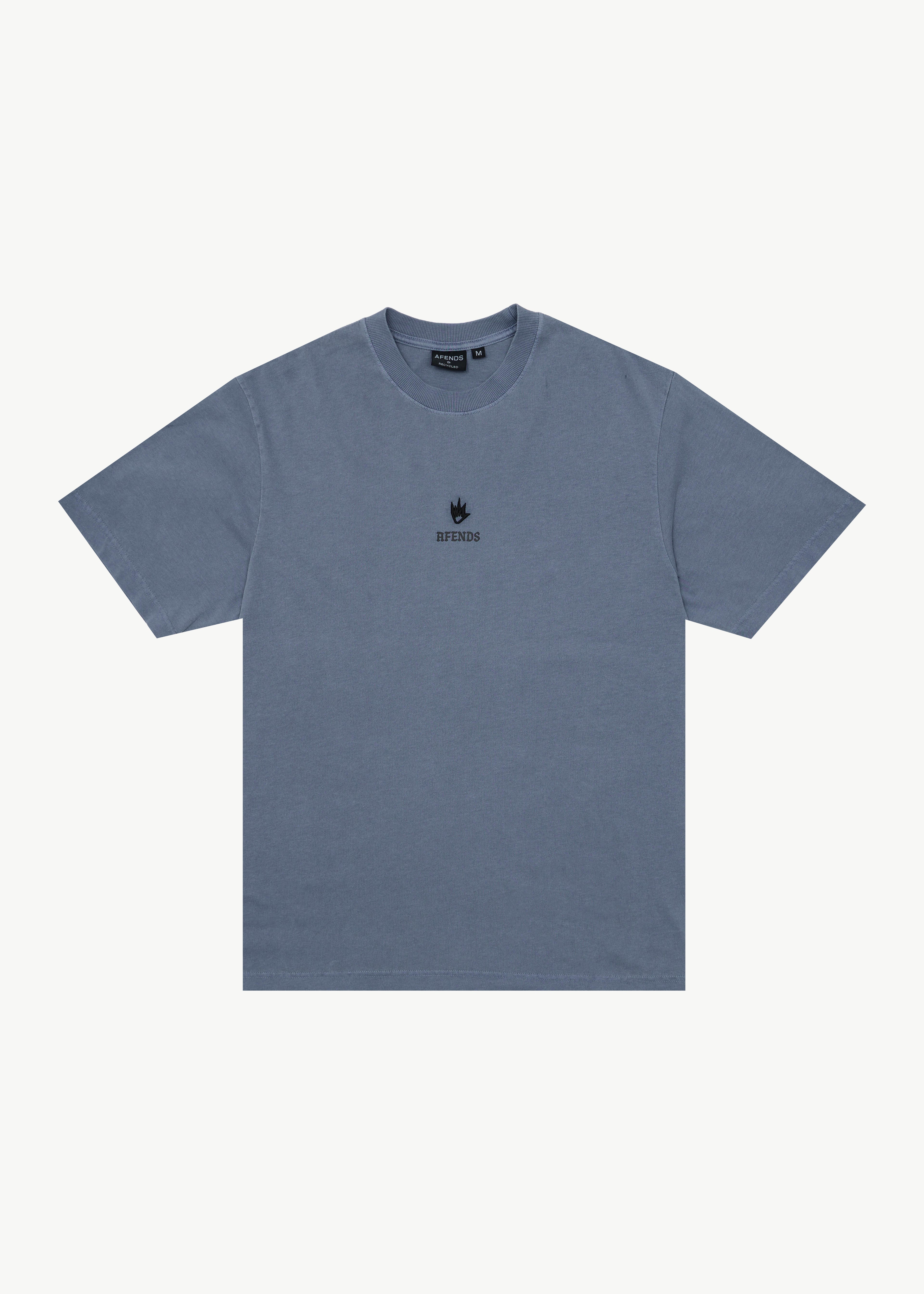 AFENDS Mens Burnin - Retro Tee - Washed Slate Blue