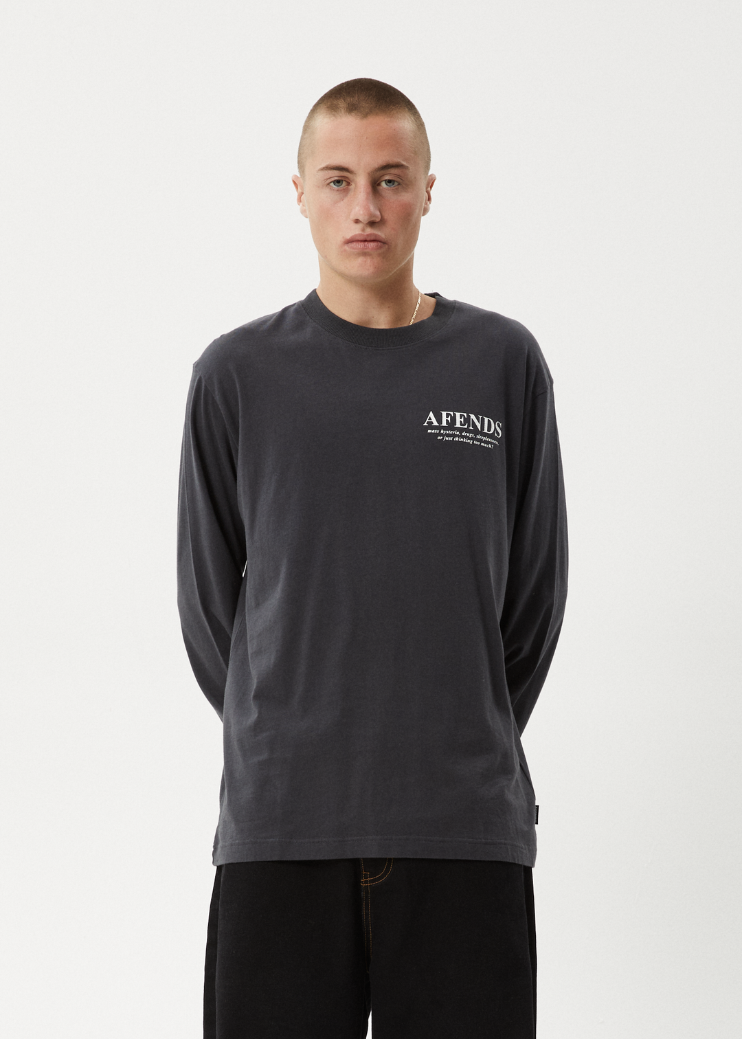 AFENDS Mens Cosmic - Long Sleeve Tee - Charcoal