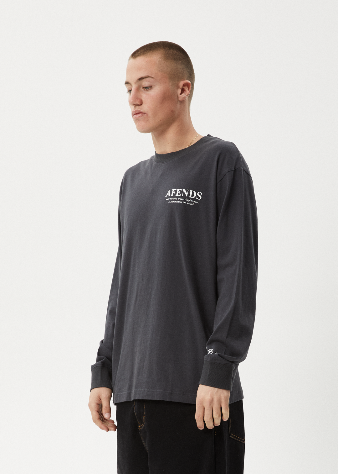 AFENDS Mens Cosmic - Long Sleeve Tee - Charcoal