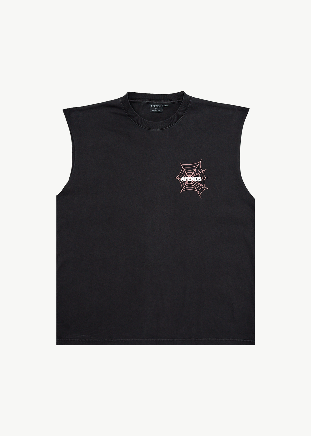 AFENDS Mens Webhead - Sleeveless Tee - Stone Black