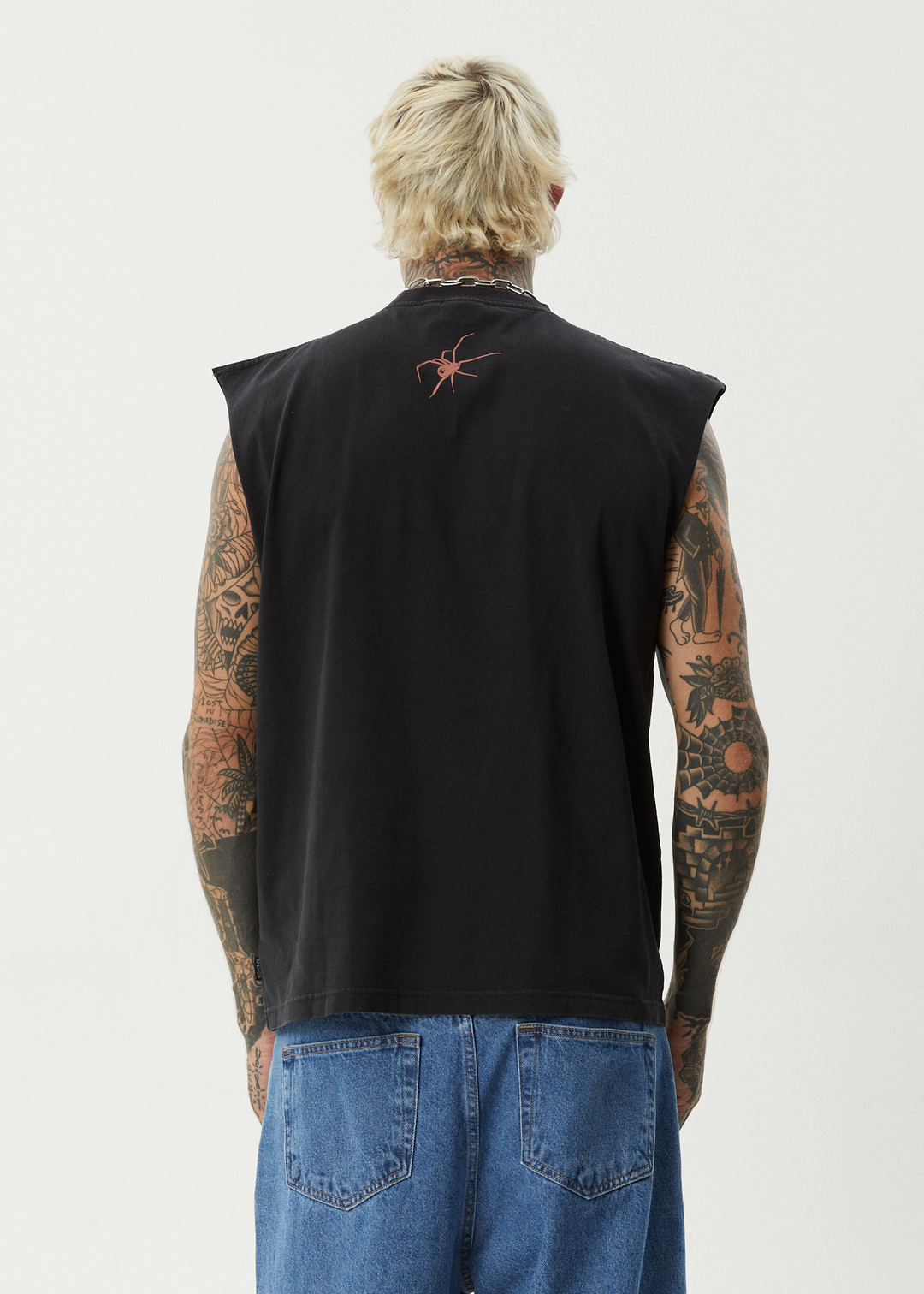 AFENDS Mens Webhead - Sleeveless Tee - Stone Black