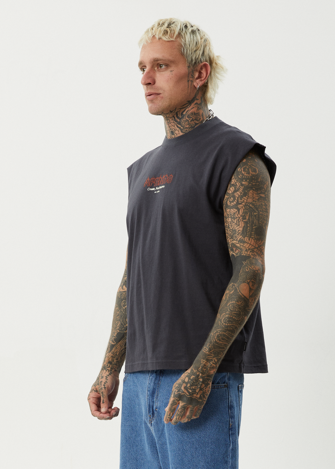 AFENDS Mens Ember - Sleeveless Tee - Charcoal