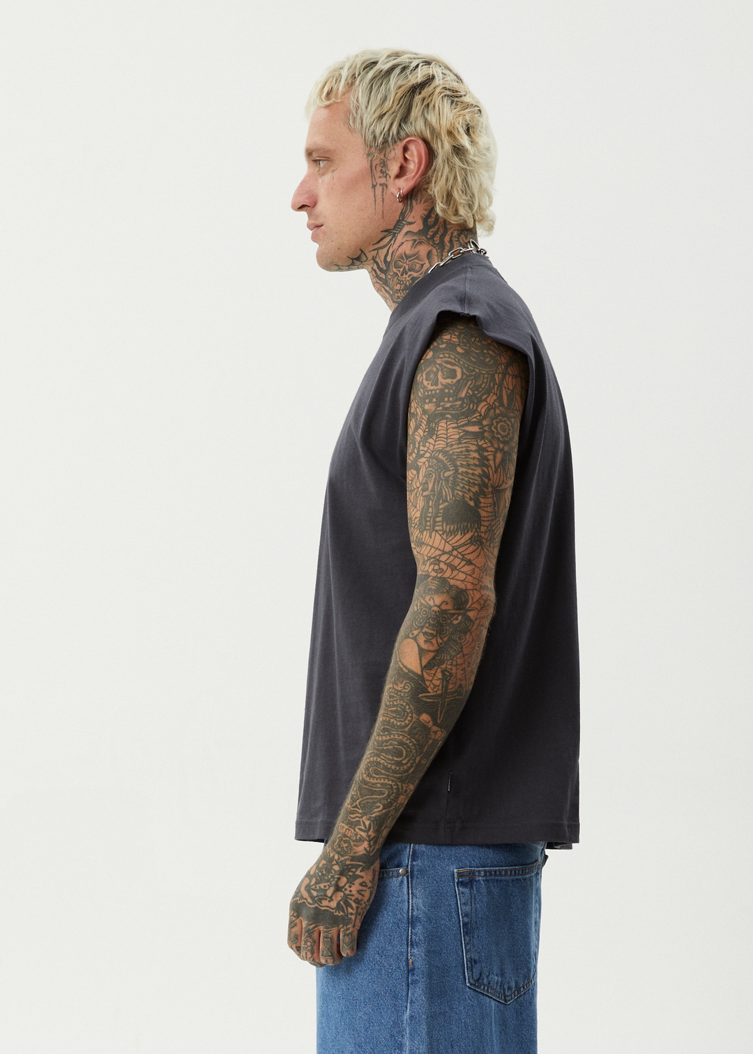 AFENDS Mens Ember - Sleeveless Tee - Charcoal