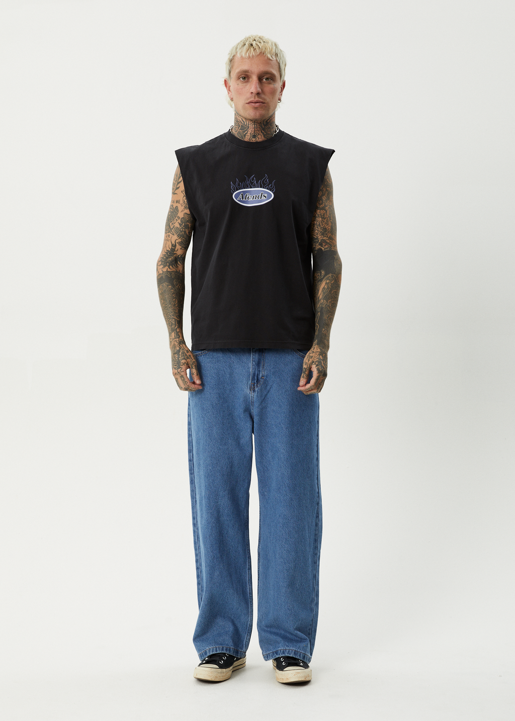 AFENDS Mens Fast Forward - Sleeveless Tee - Stone Black