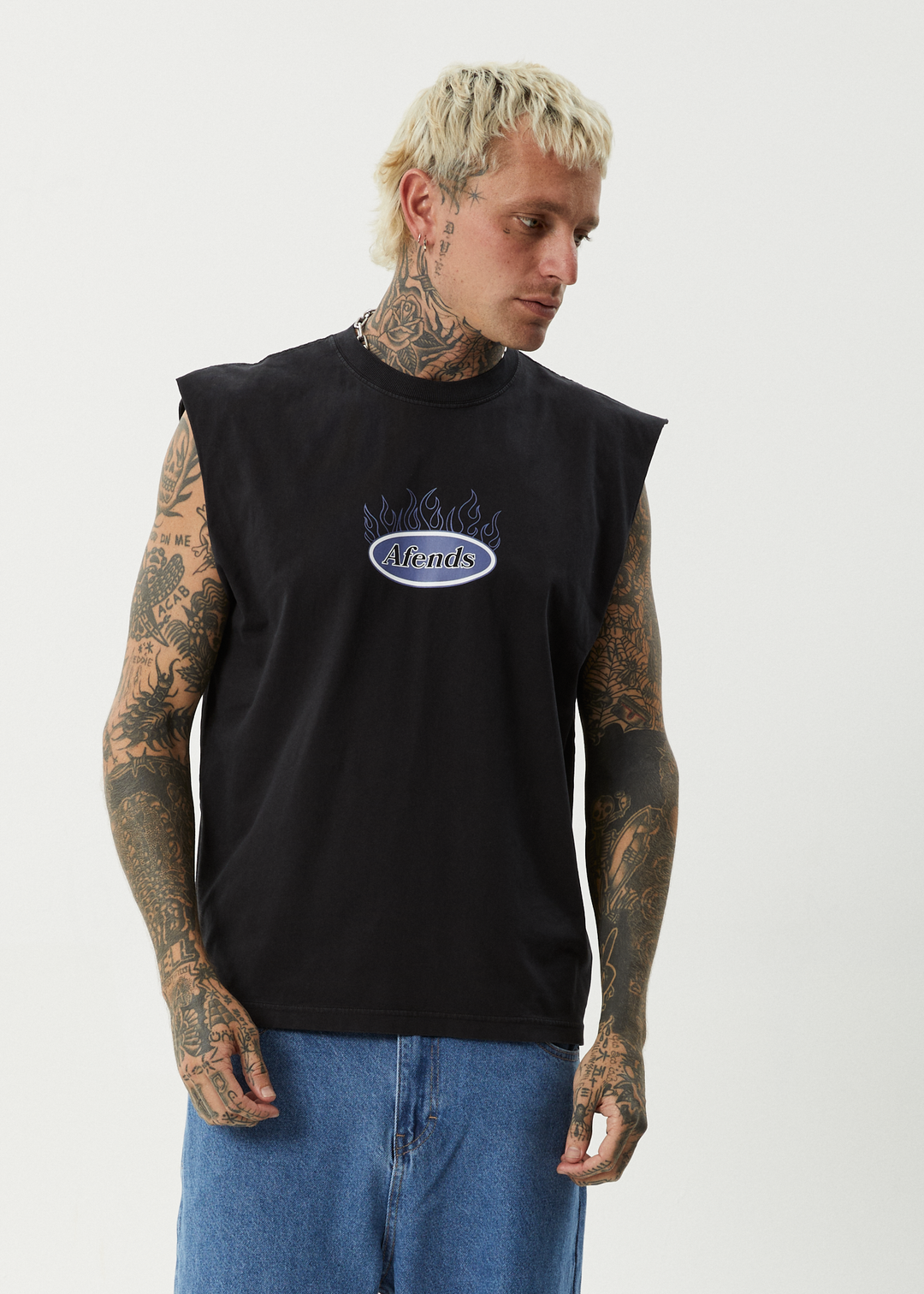 AFENDS Mens Fast Forward - Sleeveless Tee - Stone Black