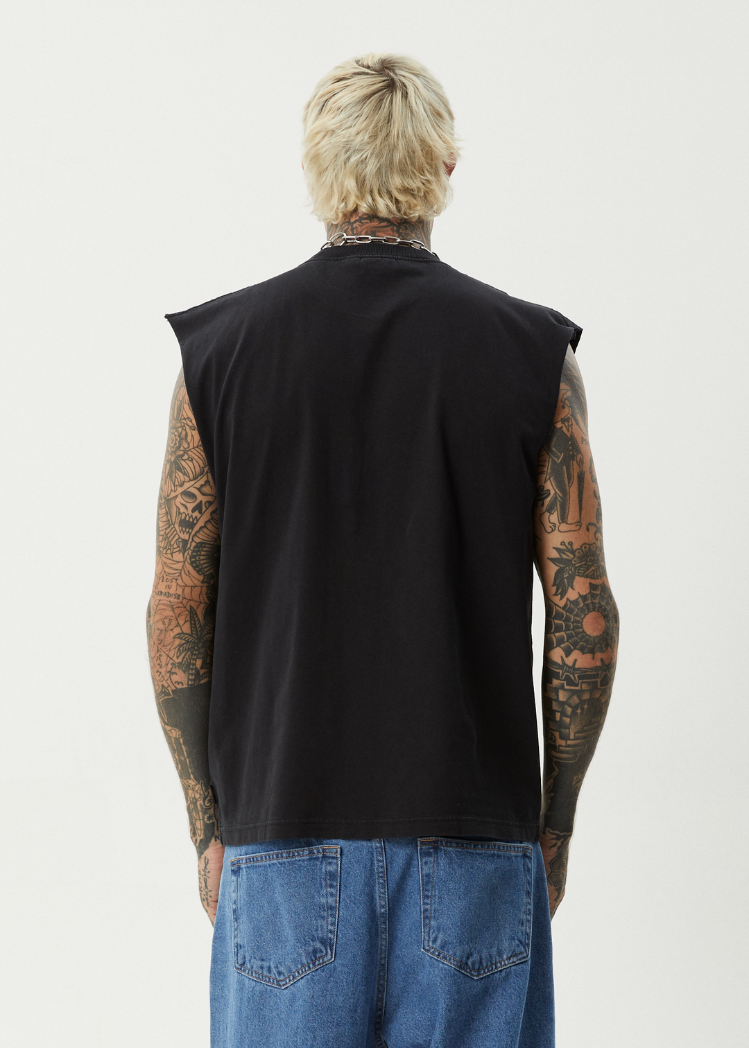 AFENDS Mens Fast Forward - Sleeveless Tee - Stone Black