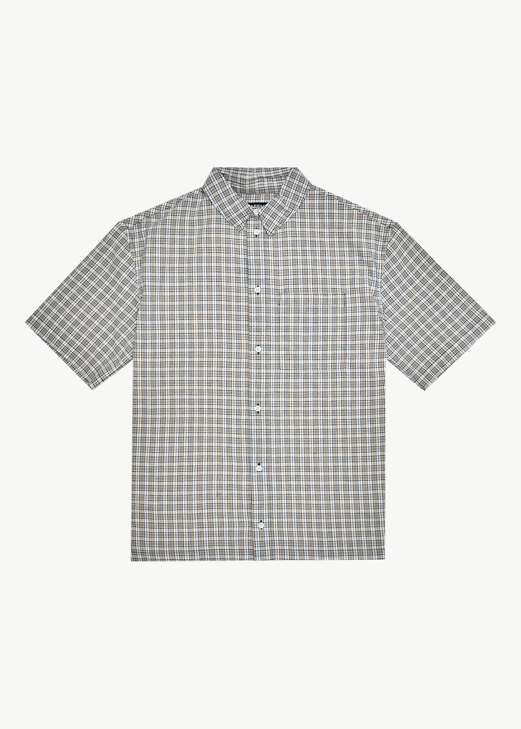 AFENDS Mens Drew - Seersucker Short Sleeve Shirt - Taupe Check