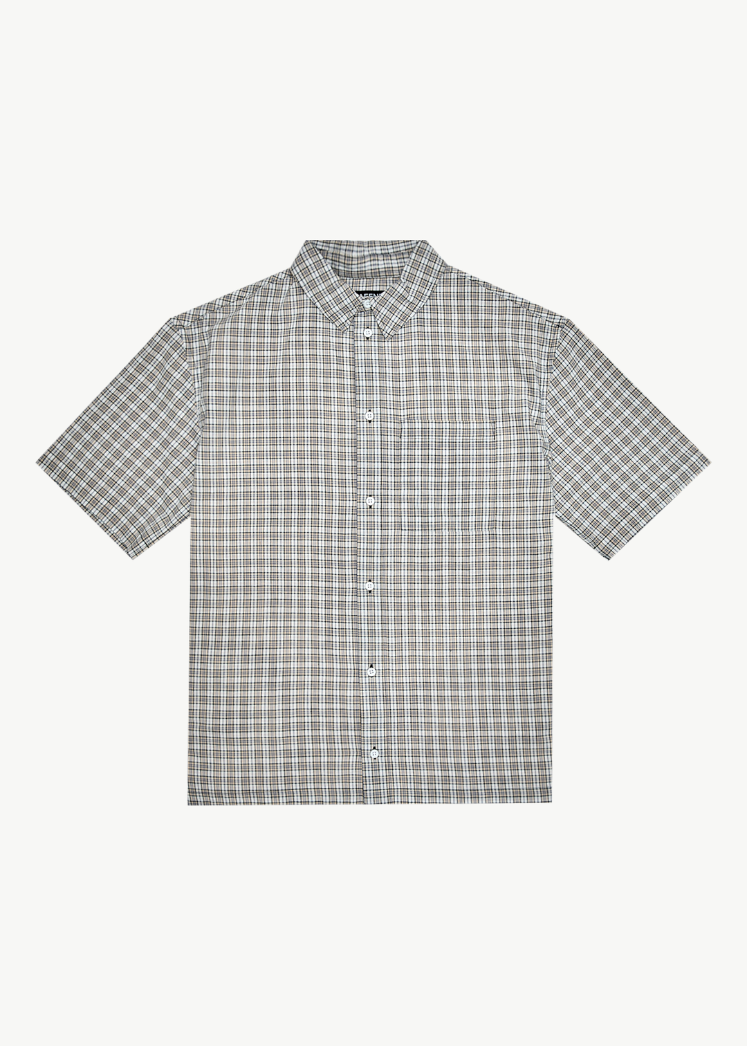 AFENDS Mens Drew - Seersucker Short Sleeve Shirt - Taupe Check