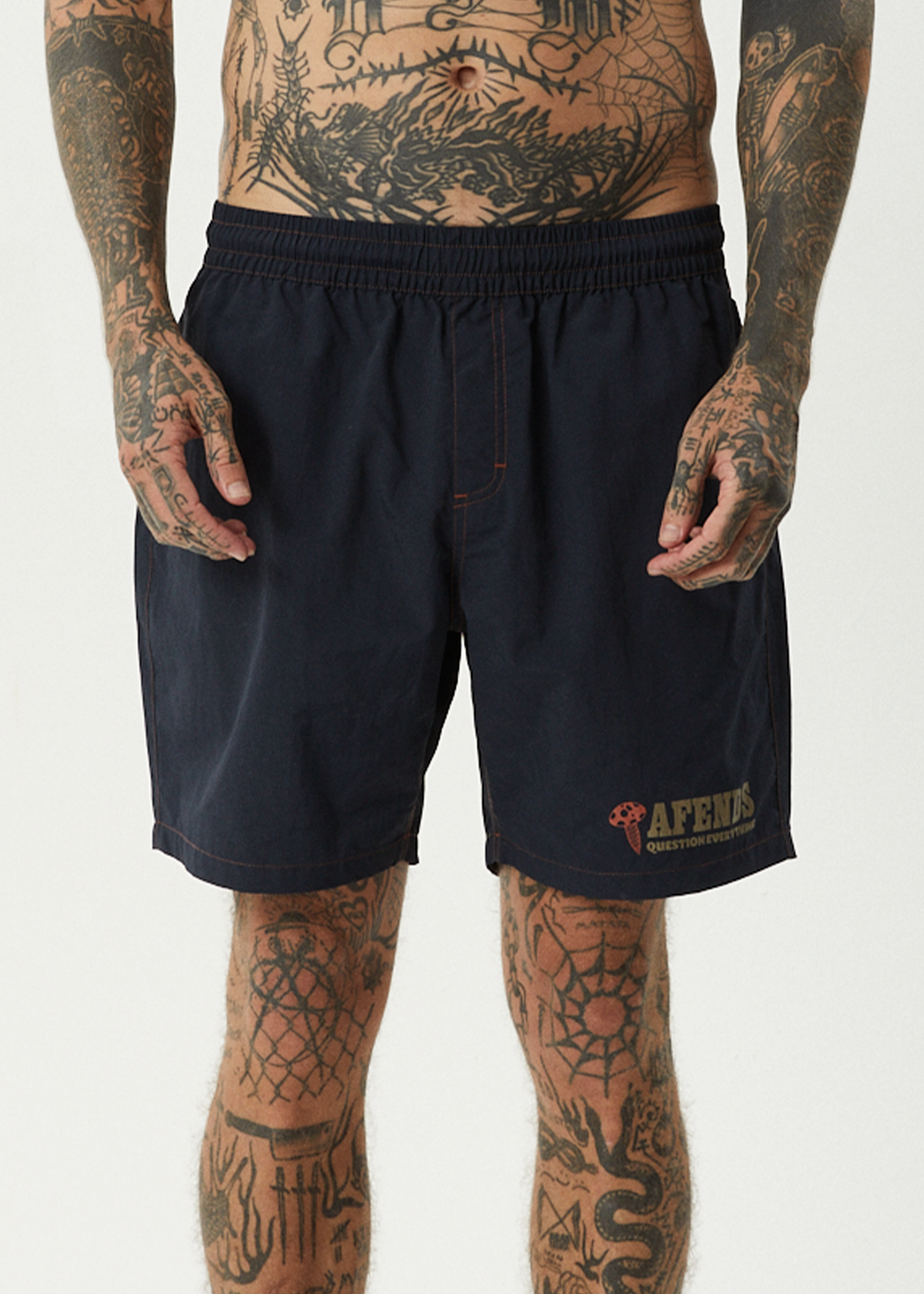 AFENDS Mens Nuts N Bolts - Baywatch Swim Short 18" - Deep Sea