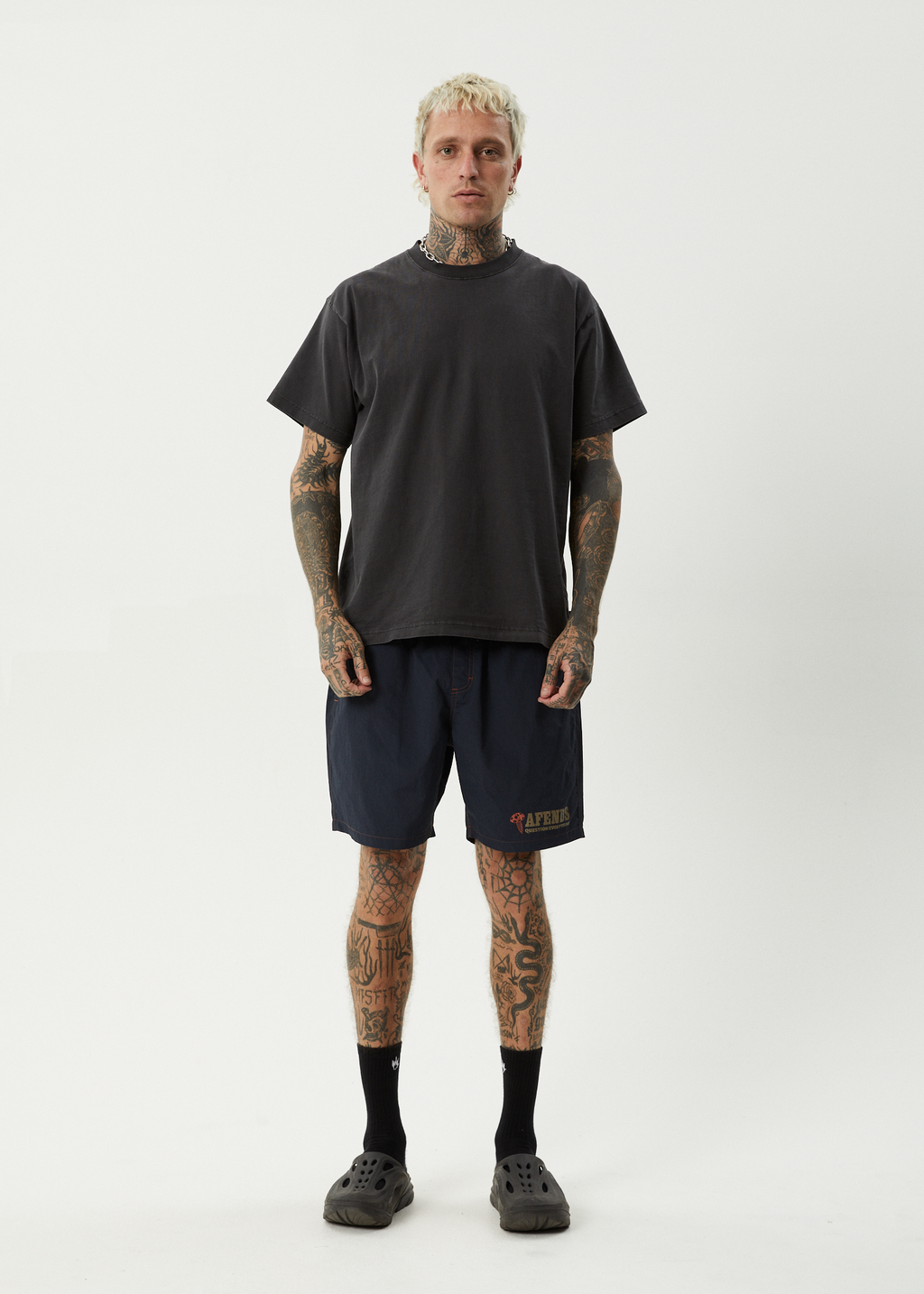 AFENDS Mens Nuts N Bolts - Baywatch Swim Short 18" - Deep Sea