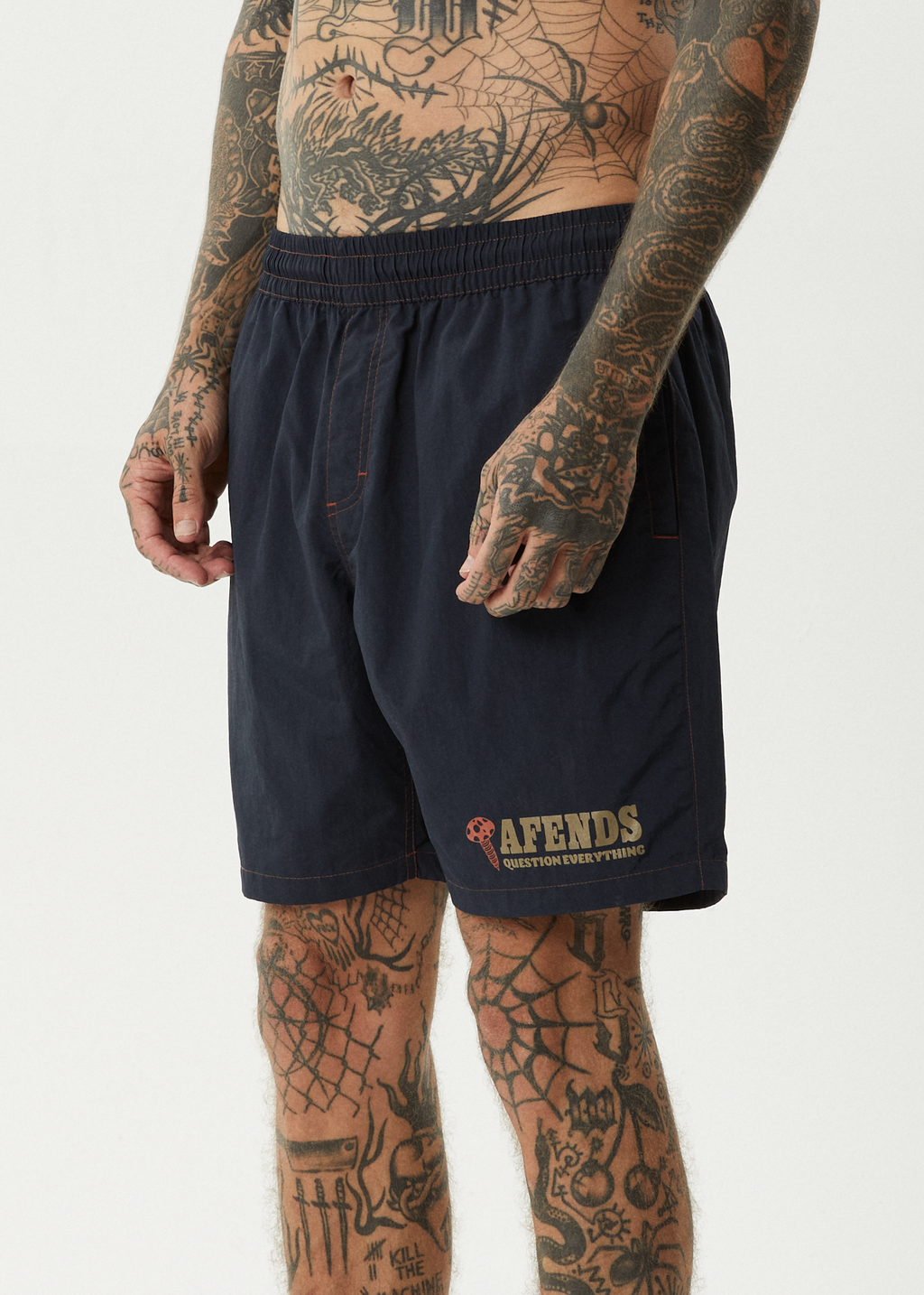 AFENDS Mens Nuts N Bolts - Baywatch Swim Short 18" - Deep Sea