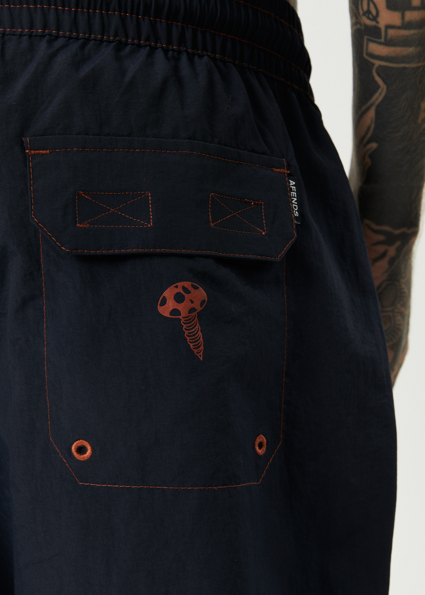 AFENDS Mens Nuts N Bolts - Baywatch Swim Short 18" - Deep Sea