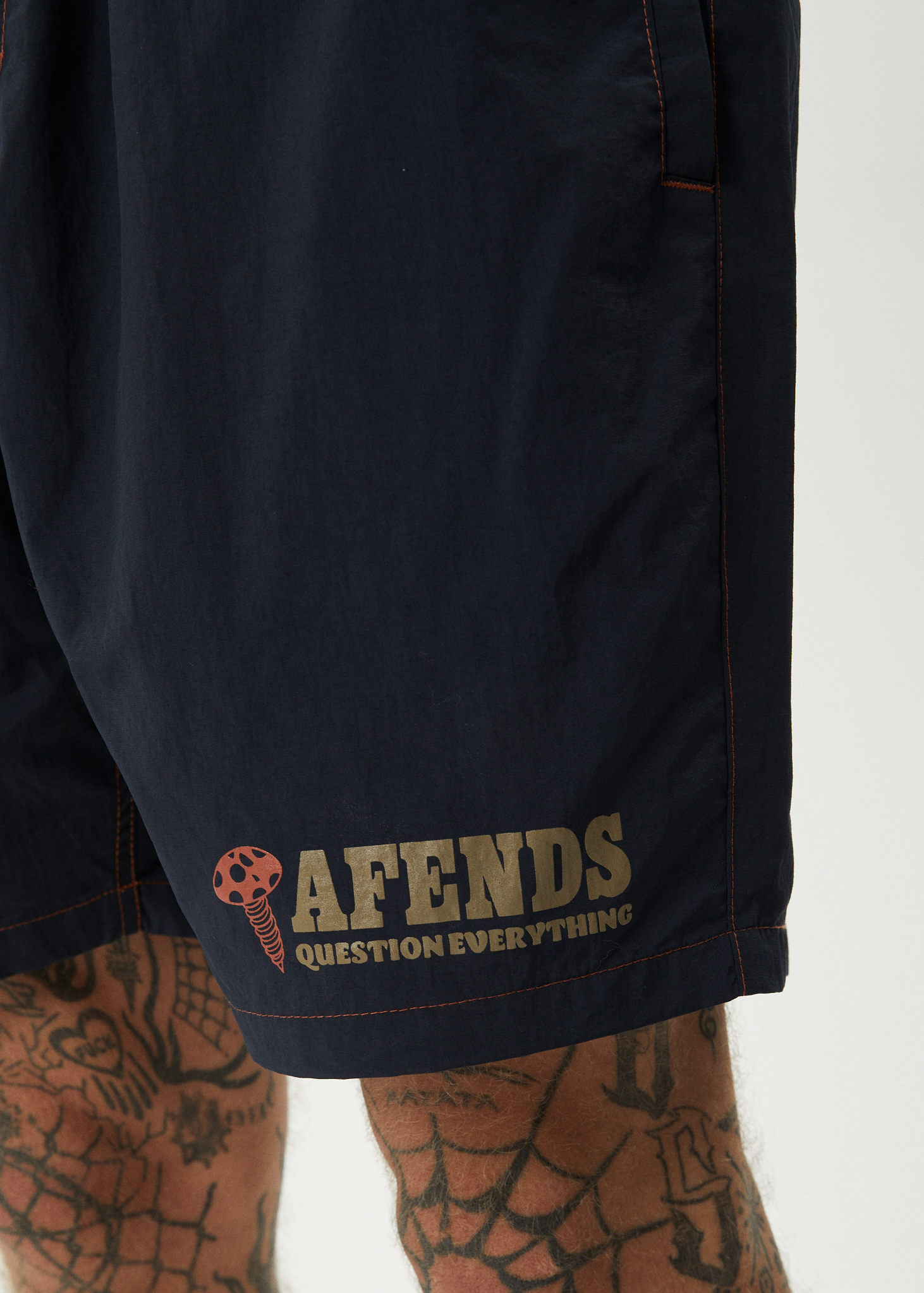 AFENDS Mens Nuts N Bolts - Baywatch Swim Short 18" - Deep Sea