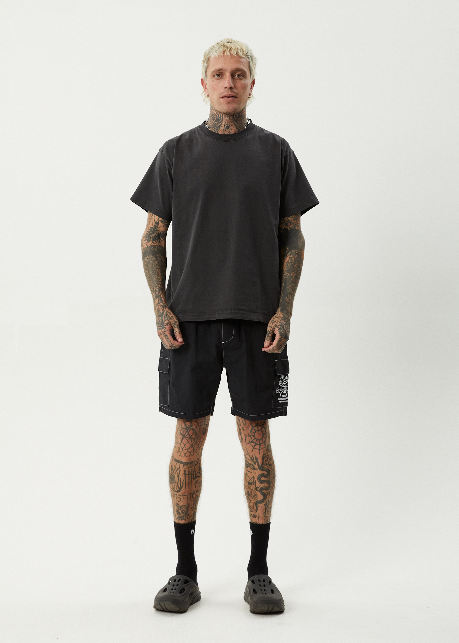 AFENDS Mens Cosmic - Cargo Baywatch Swim Short 18" - Black