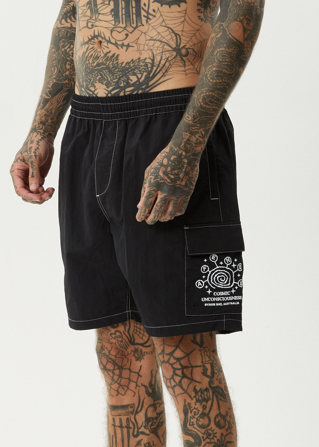 AFENDS Mens Cosmic - Cargo Baywatch Swim Short 18" - Black