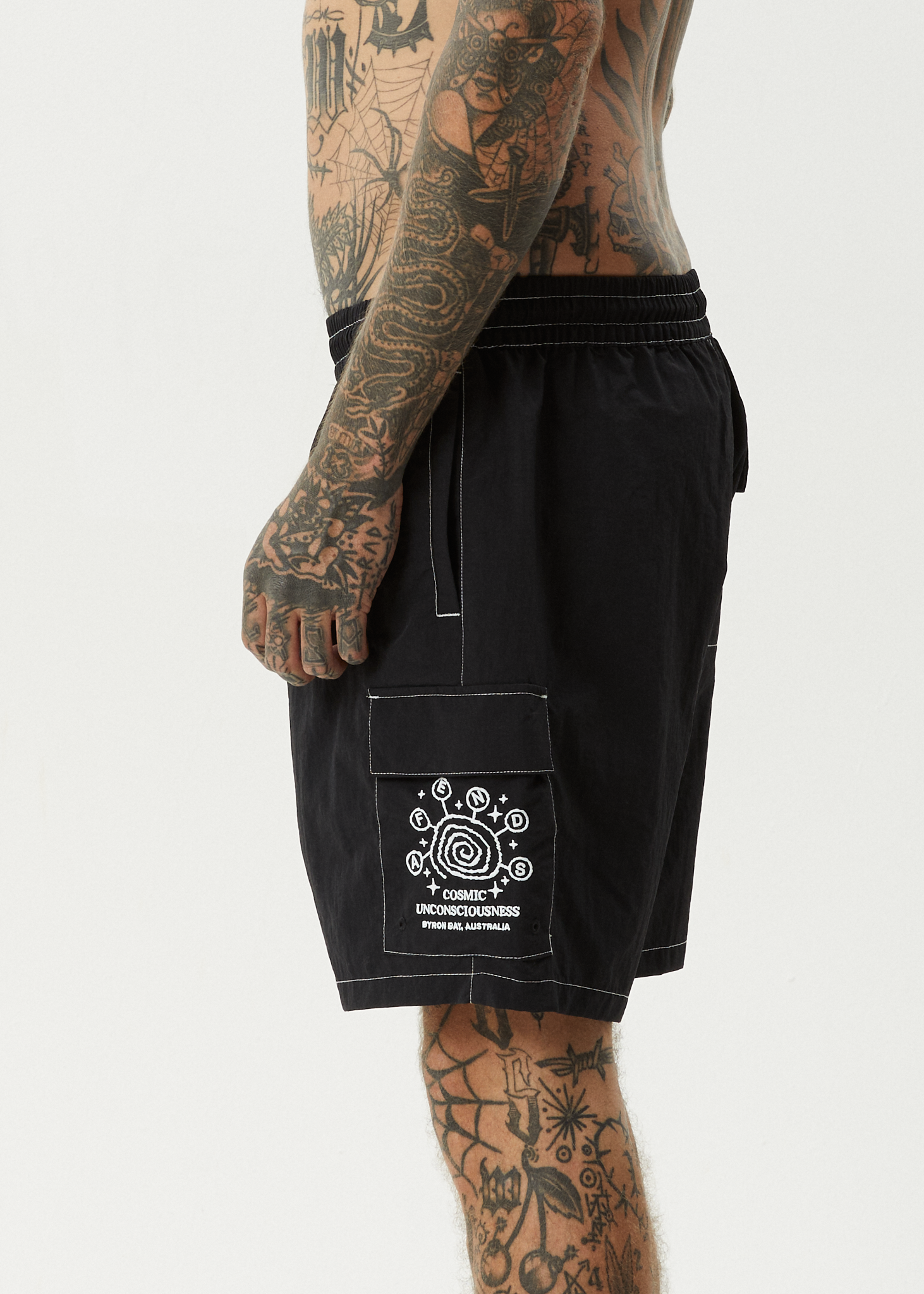 AFENDS Mens Cosmic - Cargo Baywatch Swim Short 18" - Black