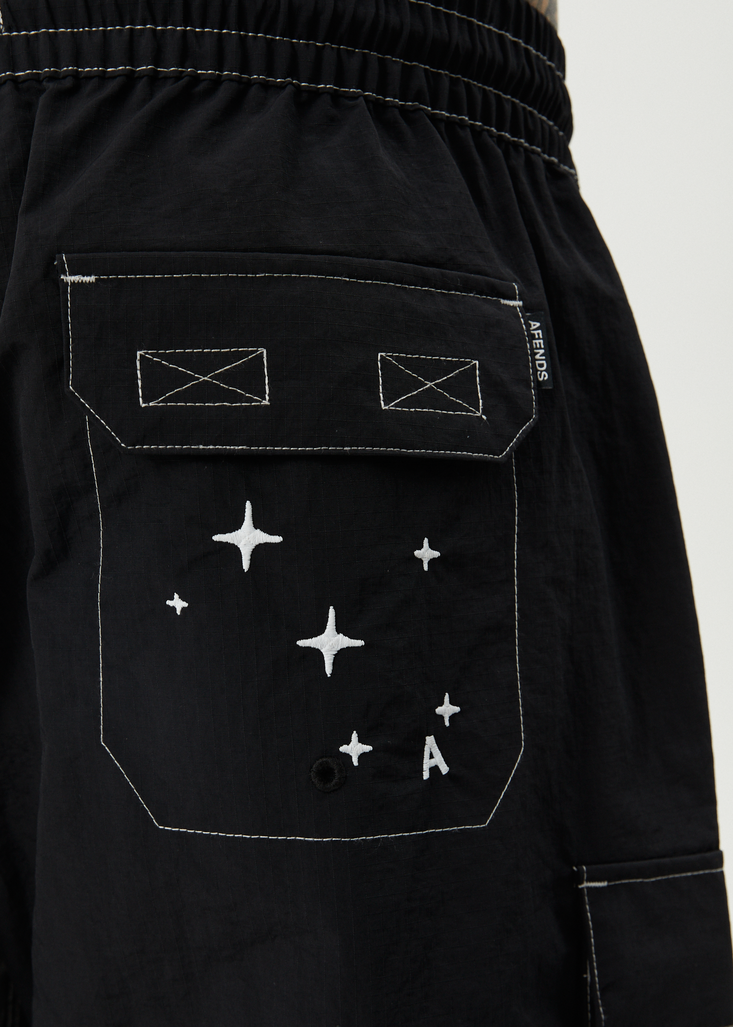 AFENDS Mens Cosmic - Cargo Baywatch Swim Short 18" - Black