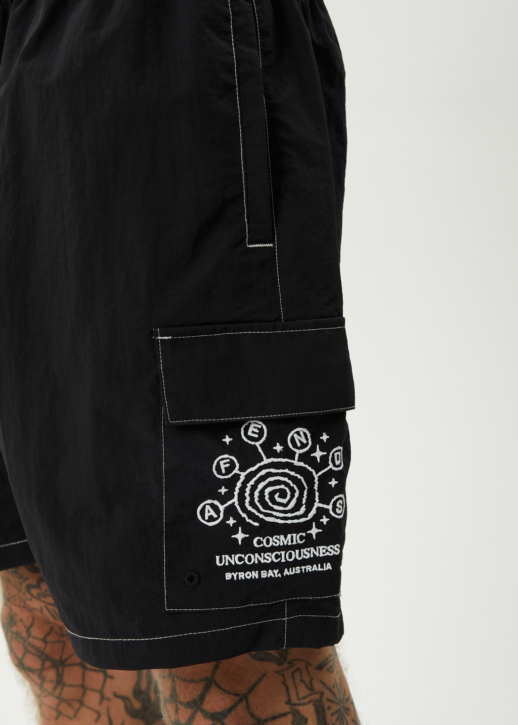 AFENDS Mens Cosmic - Cargo Baywatch Swim Short 18" - Black