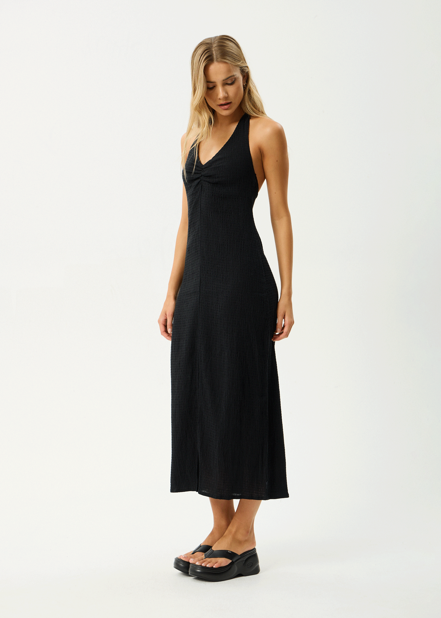Focus - Seersucker Maxi Dress Black / M Focus - Seersucker Maxi Dress Black / M