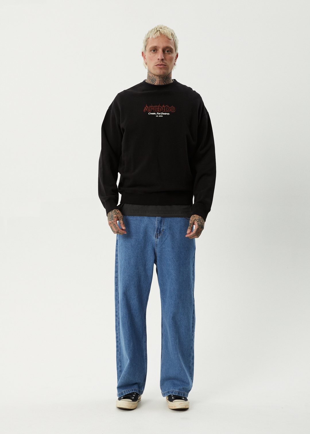 AFENDS Mens Ember - Crew Neck - Black