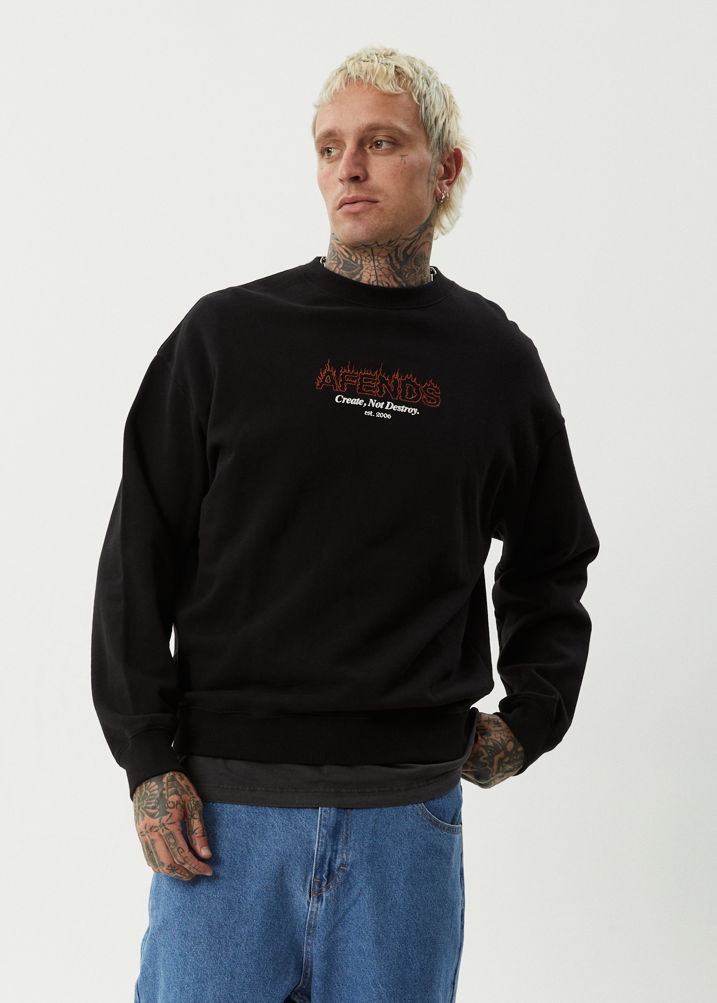 AFENDS Mens Ember - Crew Neck Jumper - Black