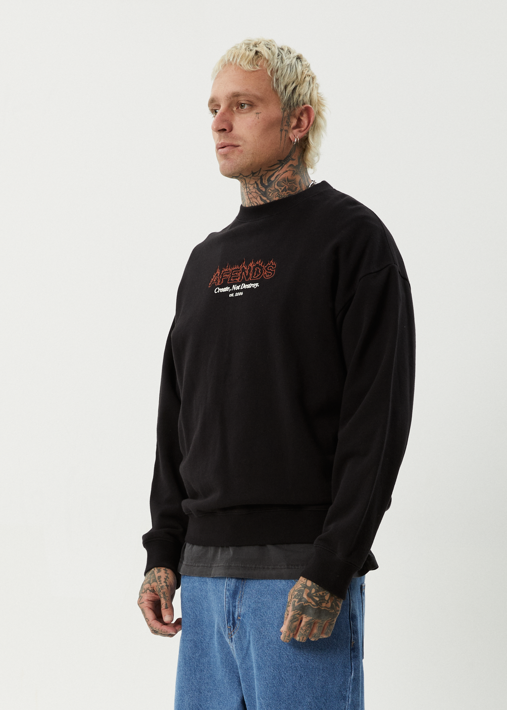 AFENDS Mens Ember - Crew Neck Jumper - Black