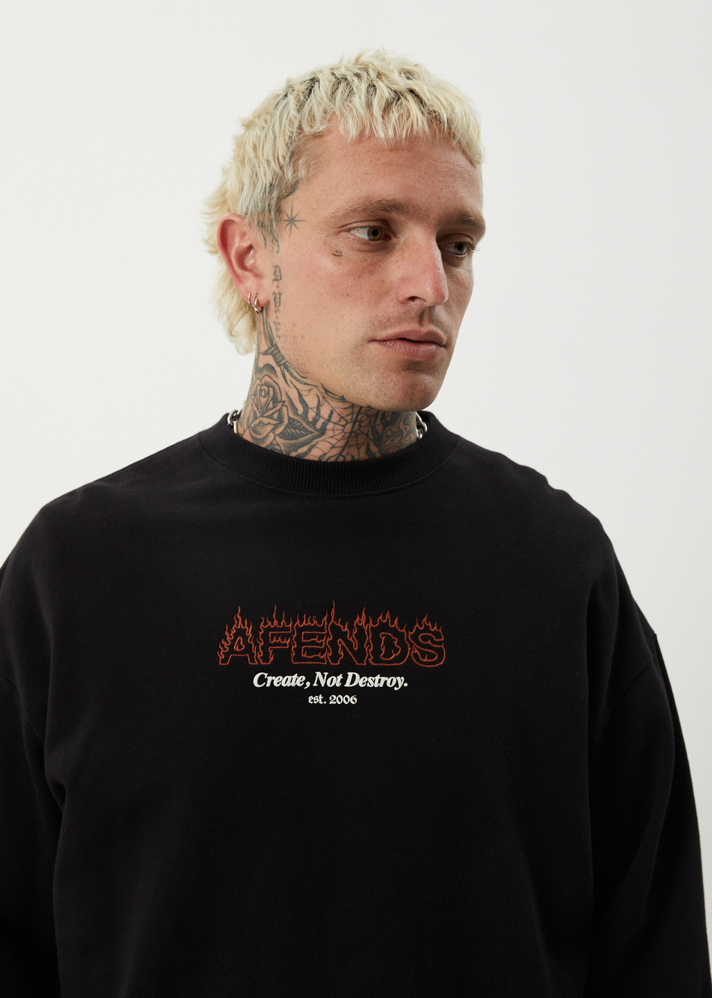 AFENDS Mens Ember - Crew Neck Jumper - Black