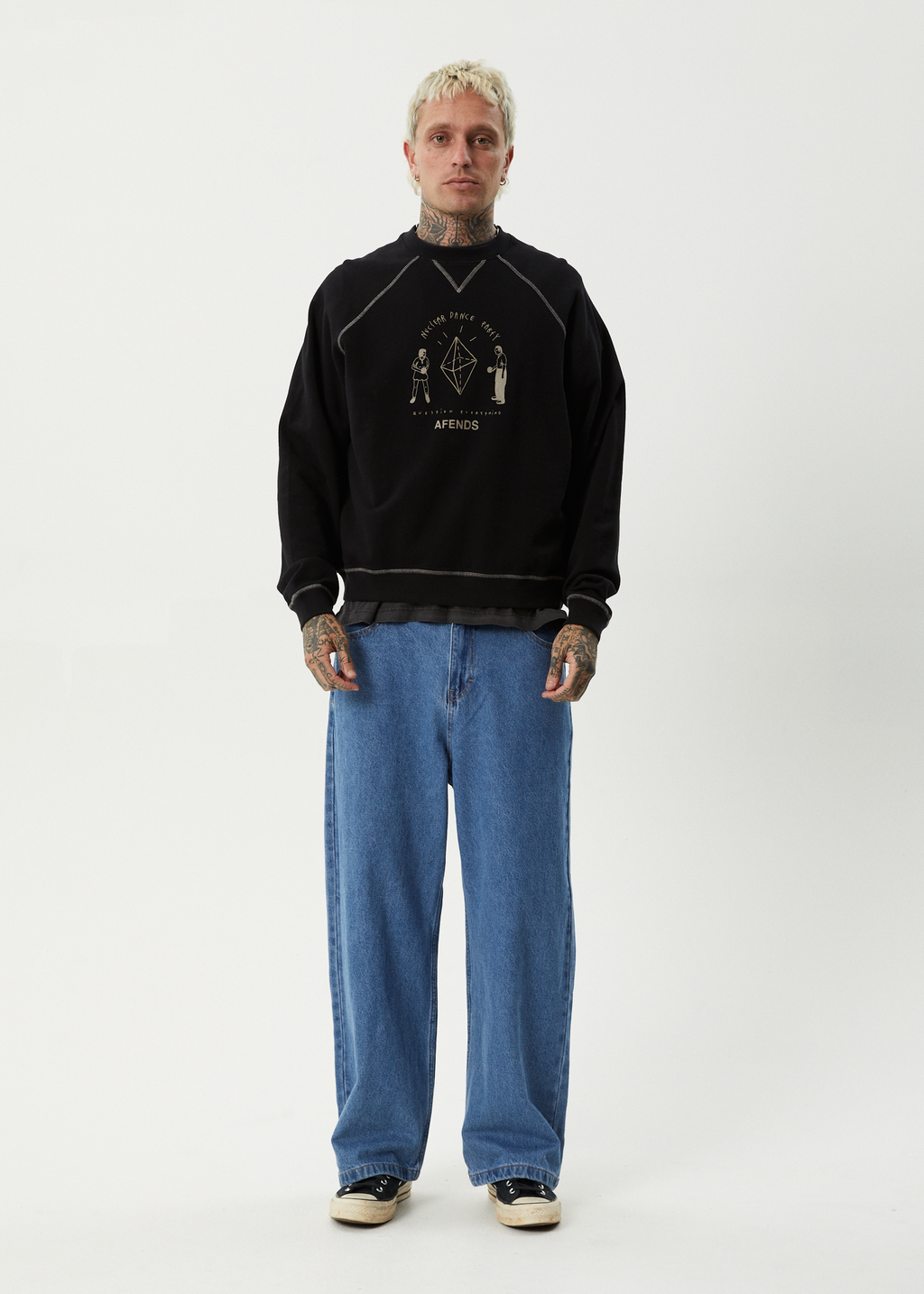 AFENDS Mens Dance Party - Crew Neck Jumper - Black