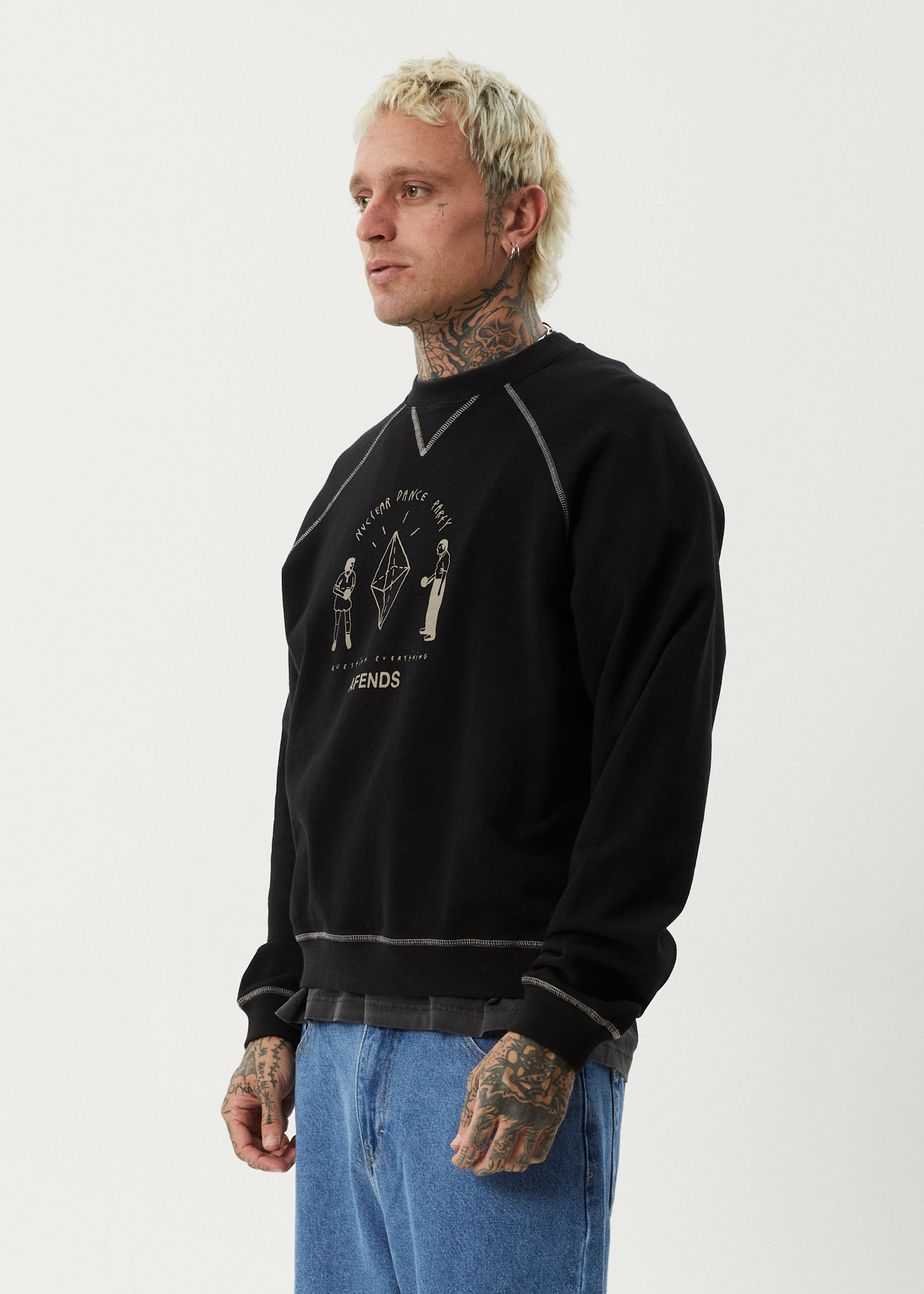 AFENDS Mens Dance Party - Crew Neck Jumper - Black