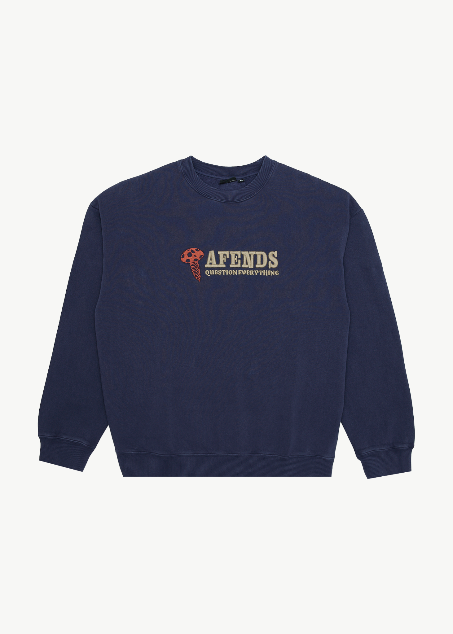 AFENDS Mens Nuts N Bolts - Crew Neck Jumper - Washed Deep Sea
