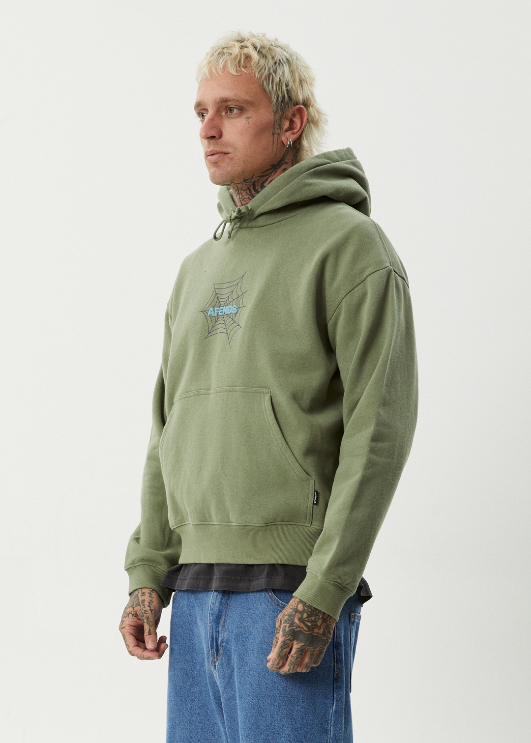 AFENDS Mens Webhead - Pull On Hood - Oil Green