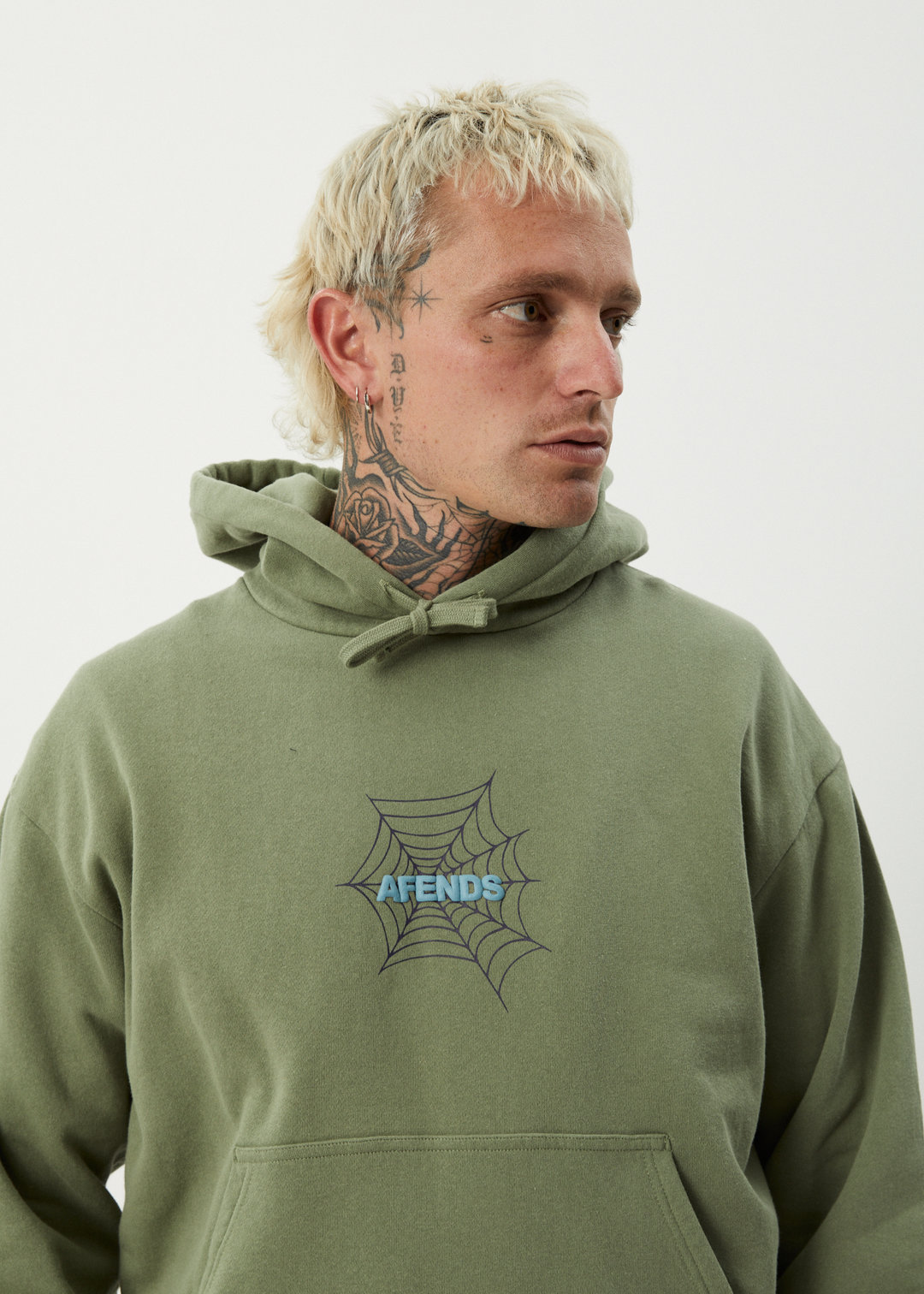 AFENDS Mens Webhead - Pull On Hood - Oil Green