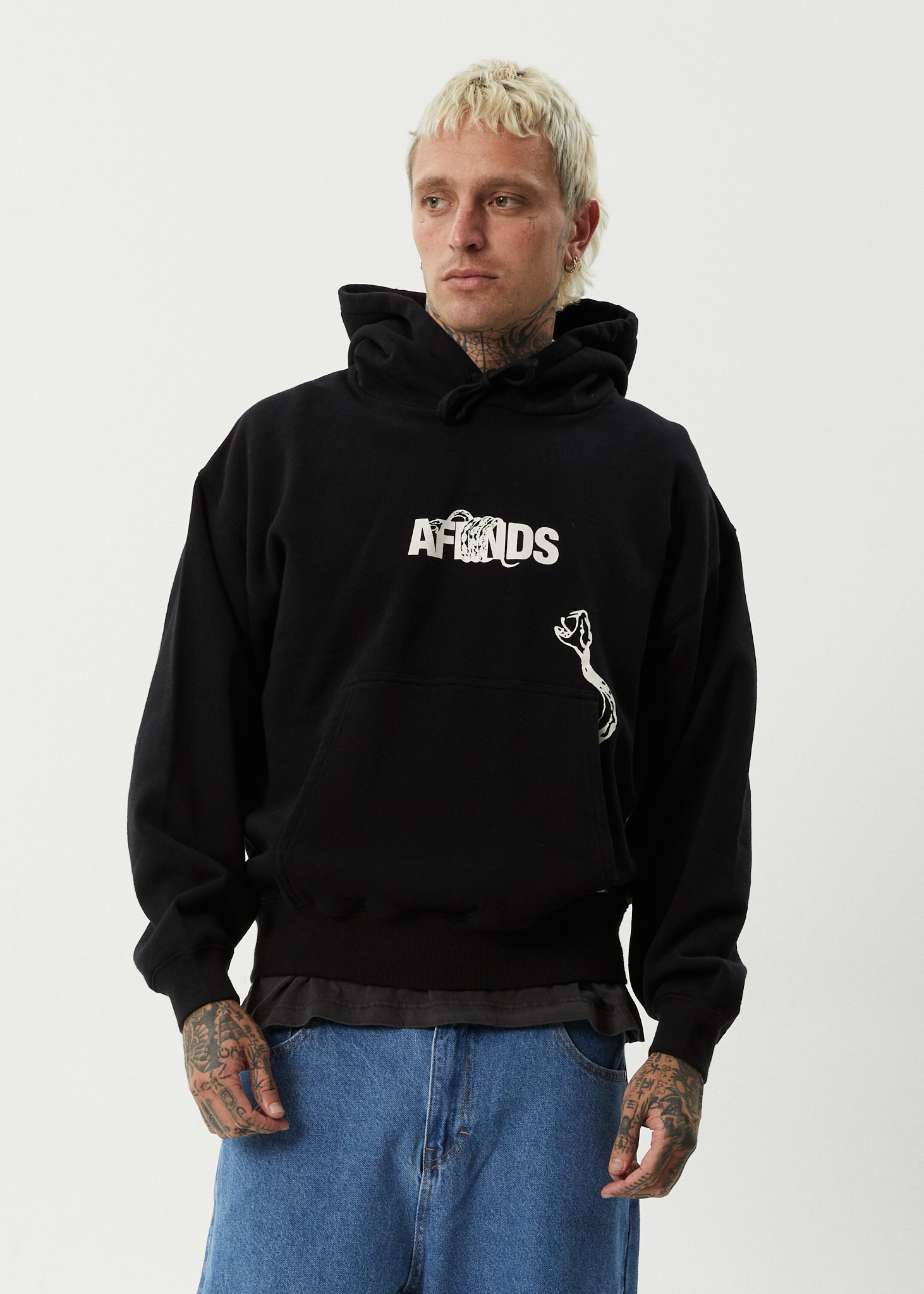 AFENDS Mens Tread - Boxy Hoodie - Black