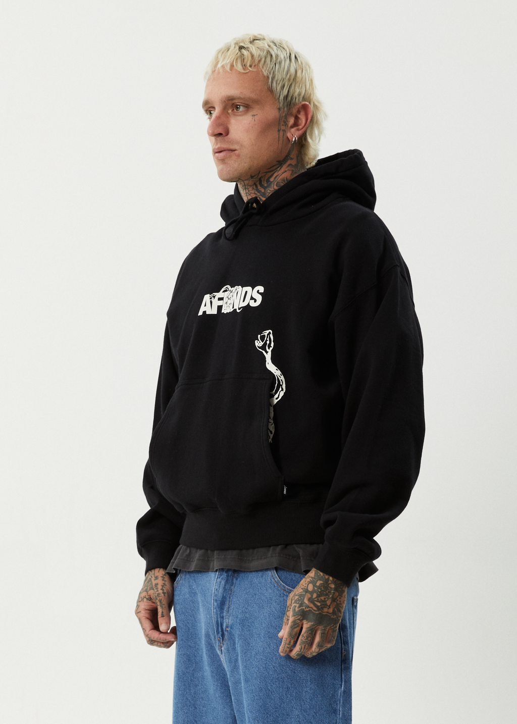AFENDS Mens Tread - Boxy Hoodie - Black