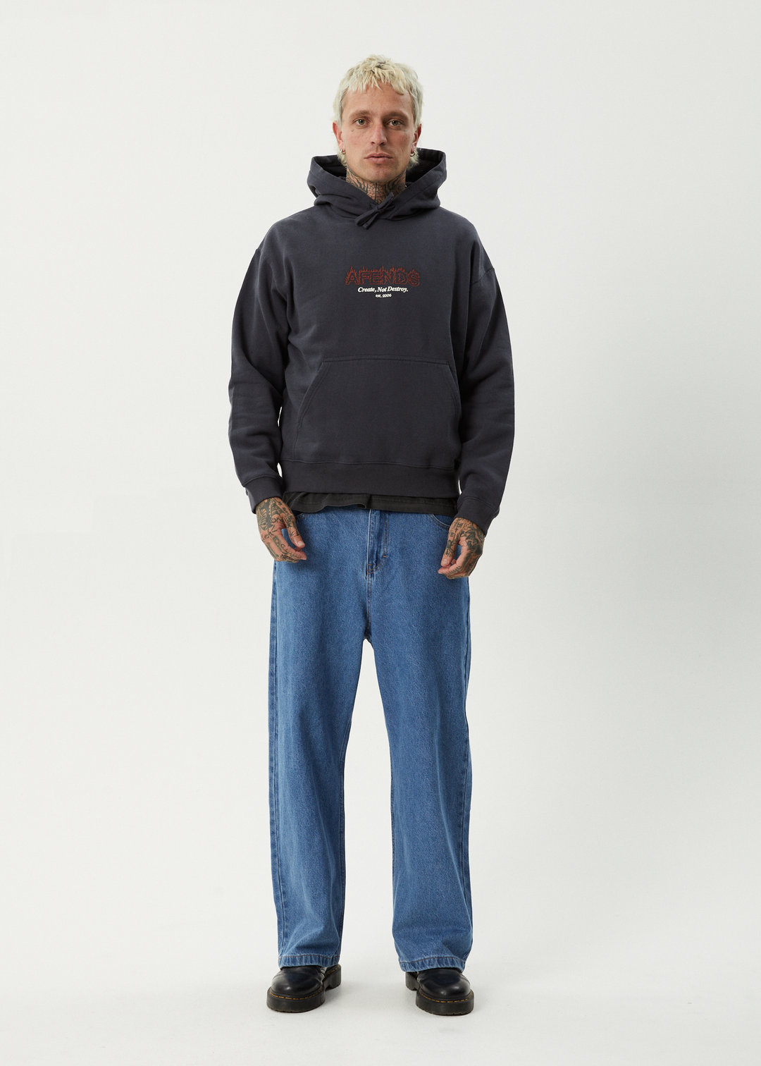 AFENDS Mens Ember - Pull On Hood - Charcoal