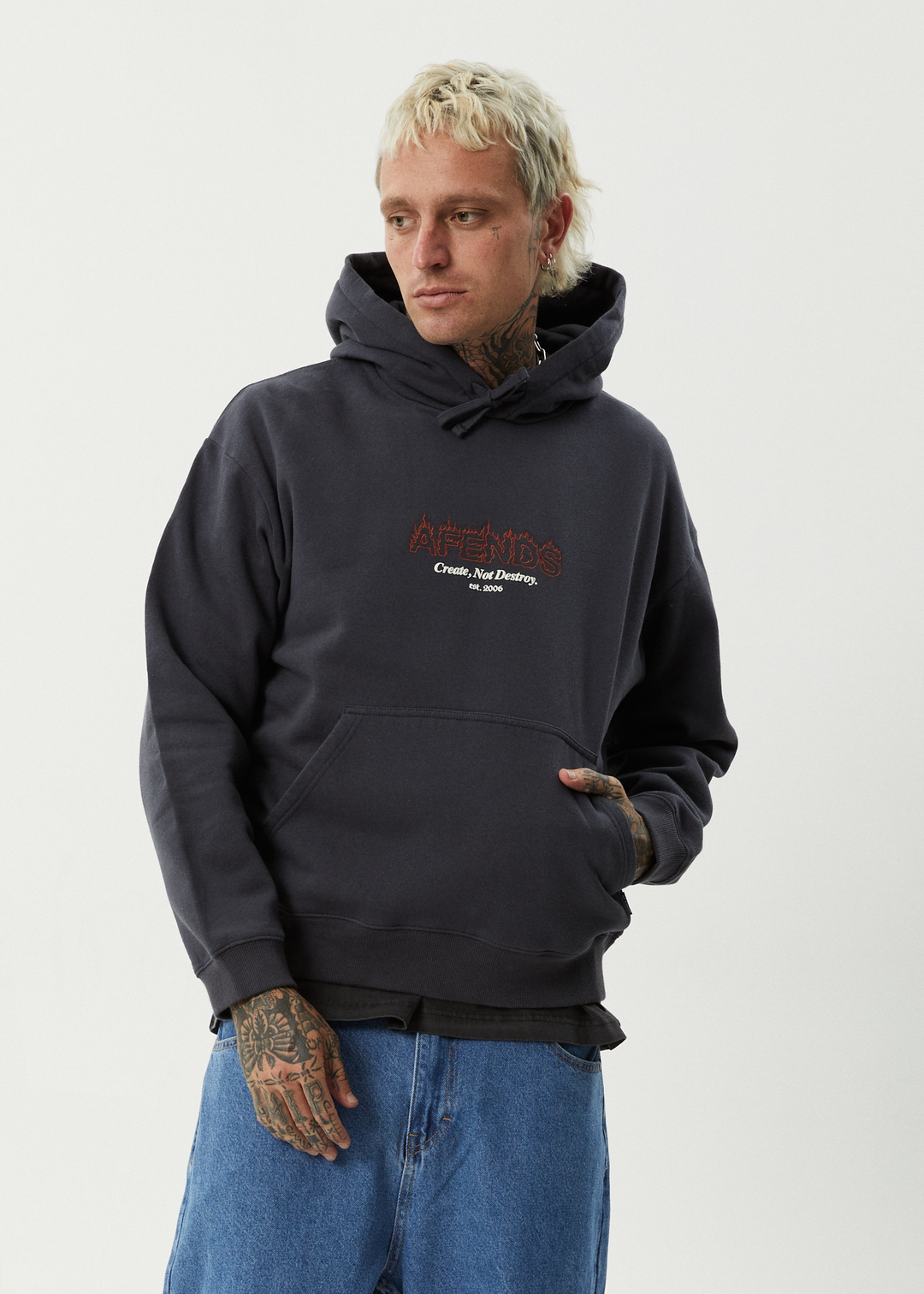 AFENDS Mens Ember - Pull On Hood - Charcoal