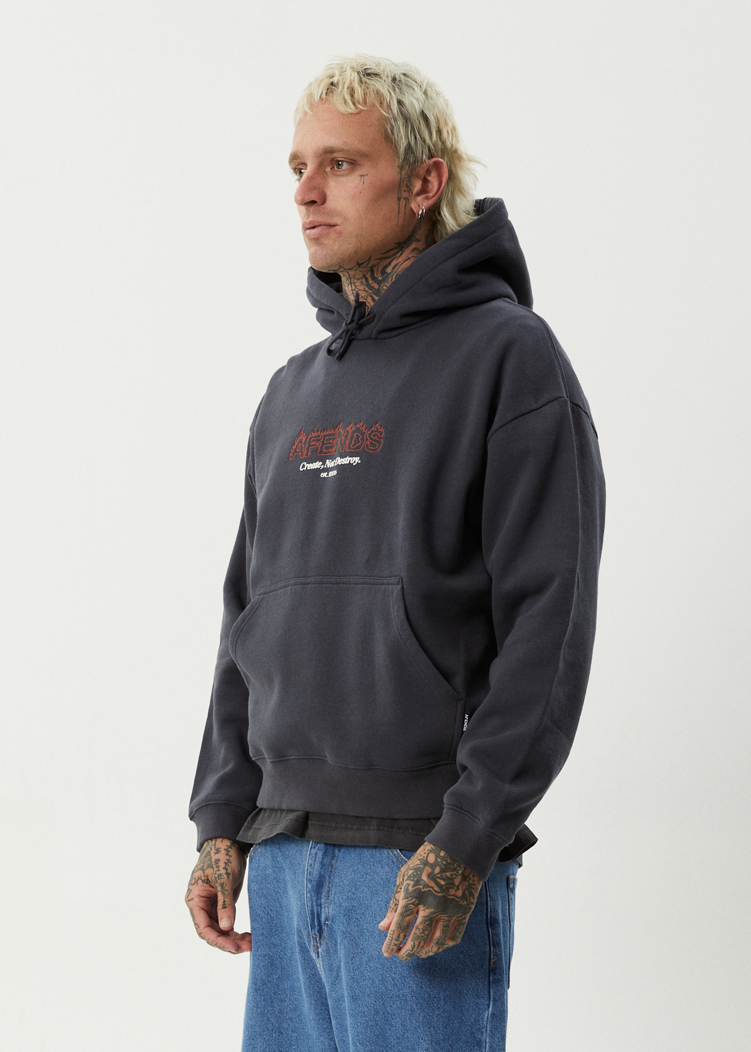 AFENDS Mens Ember - Pull On Hood - Charcoal