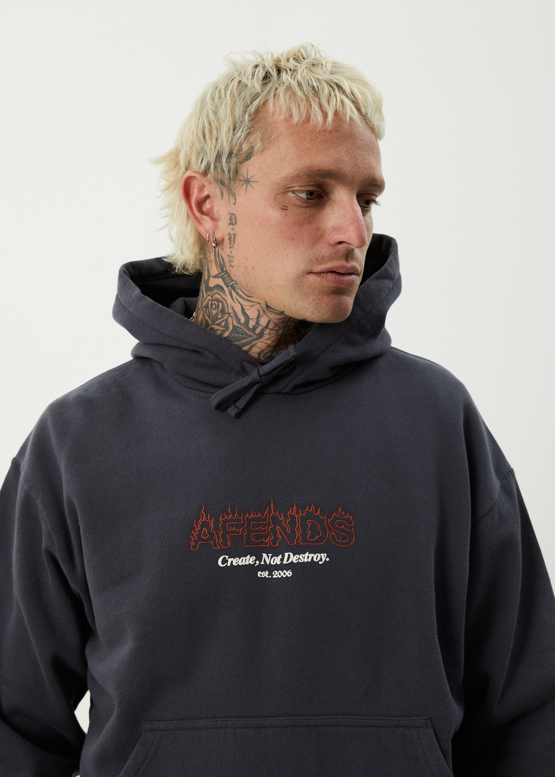 AFENDS Mens Ember - Pull On Hood - Charcoal