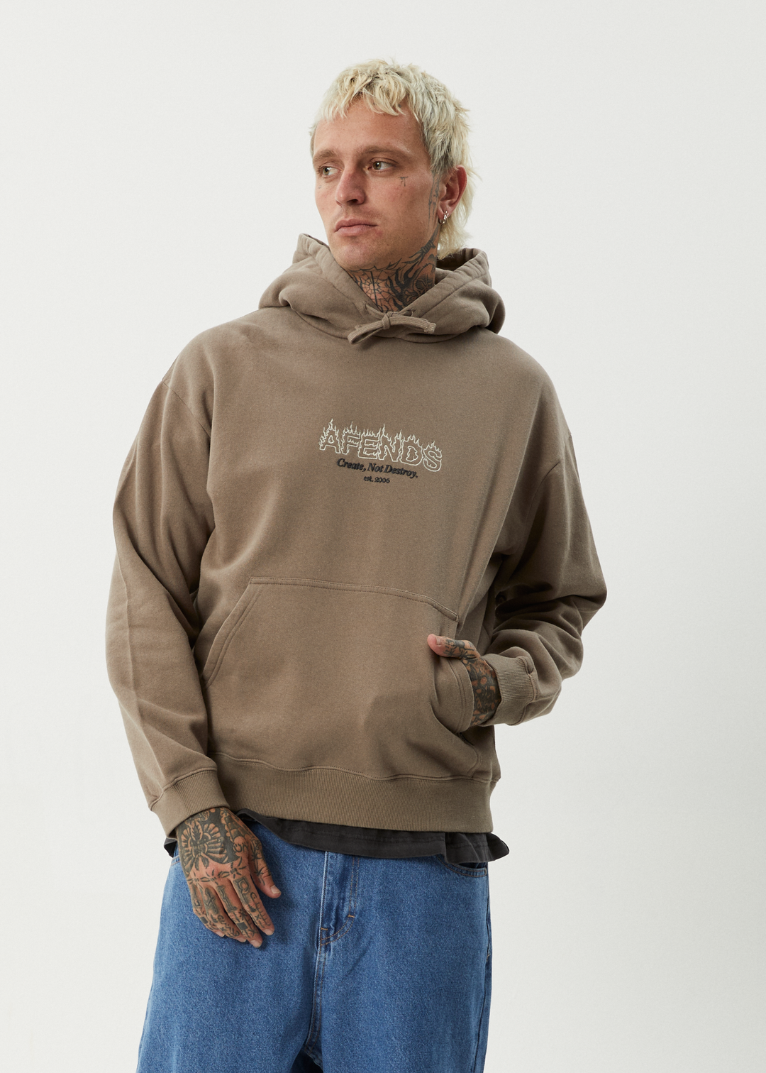 AFENDS Mens Ember - Pull On Hood - Fossil