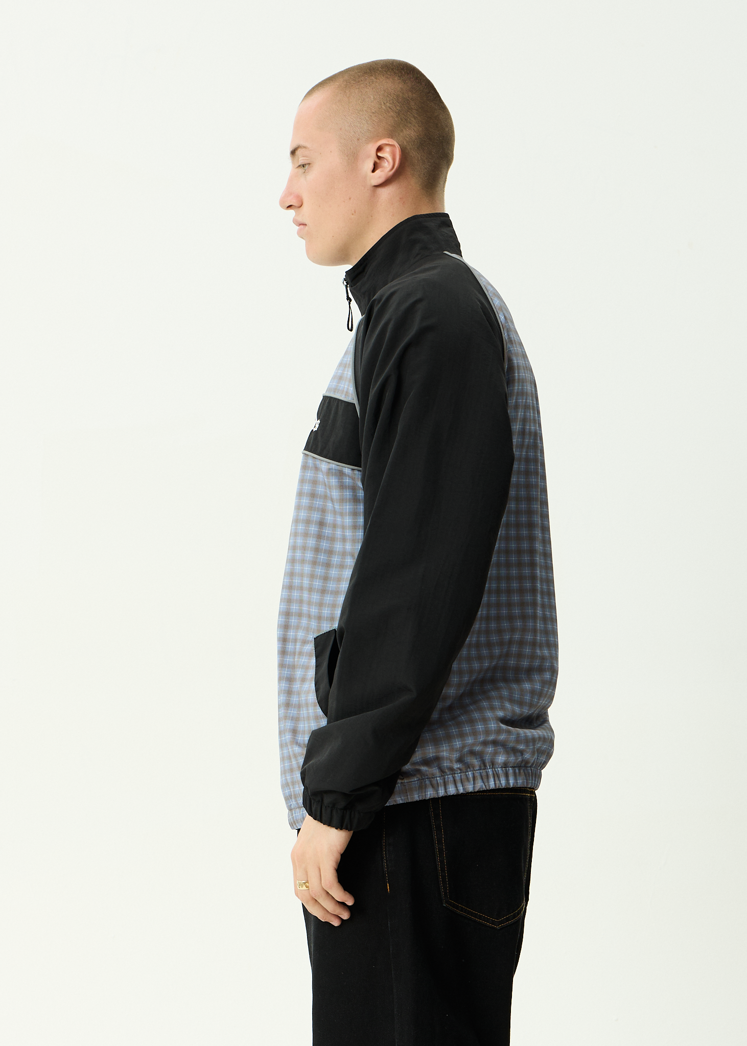 AFENDS Mens Spicy - Sports Spray Jacket - Slate Blue Check