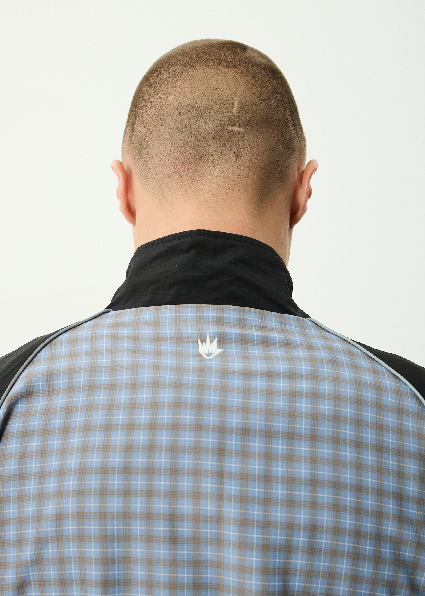 AFENDS Mens Spicy - Sports Spray Jacket - Slate Blue Check