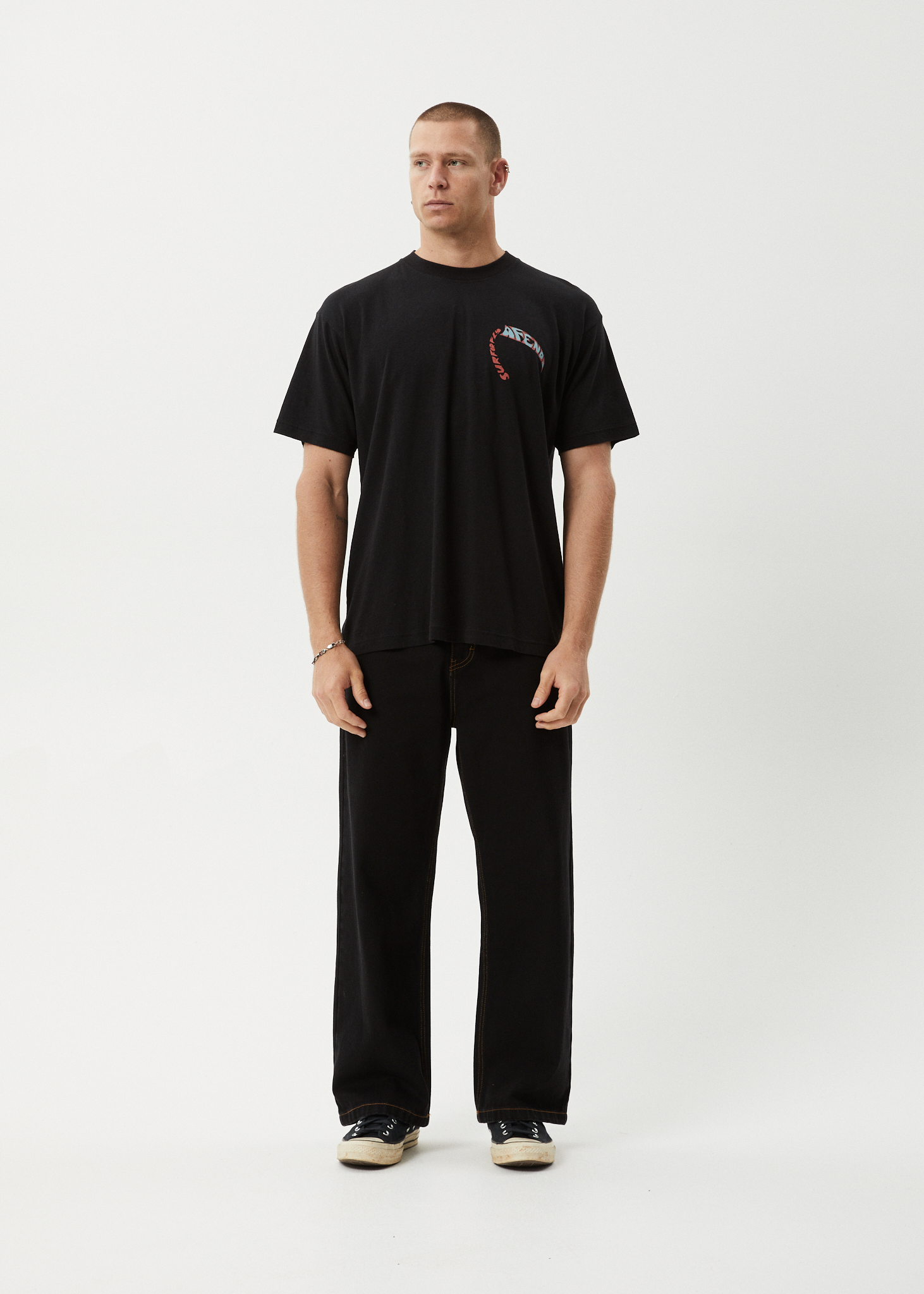AFENDS Mens Surf Or Fly - Boxy Tee - Black