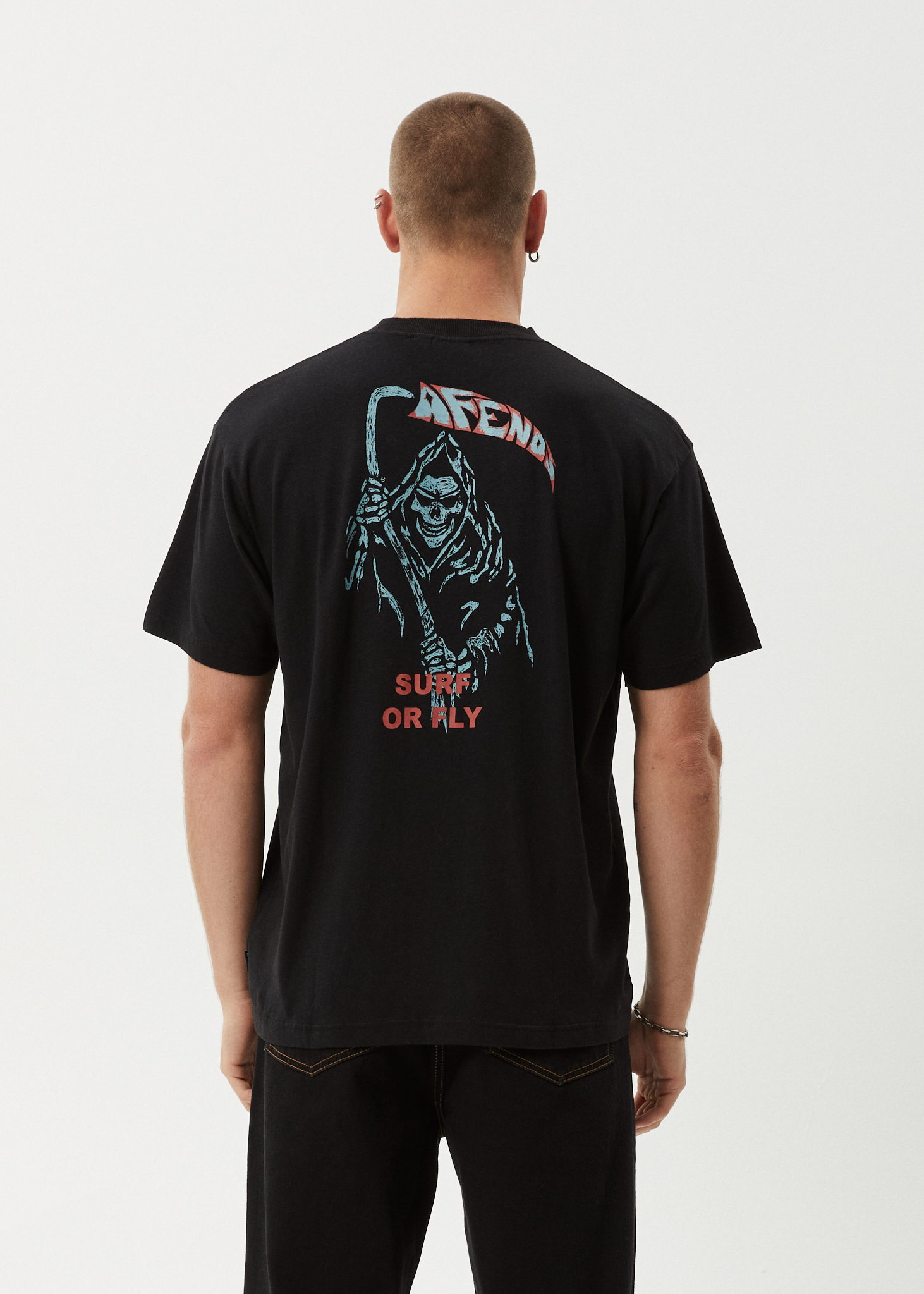 AFENDS Mens Surf Or Fly - Boxy Tee - Black