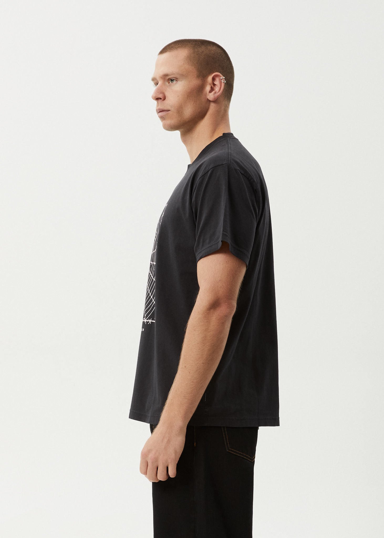 AFENDS Mens World Wide - Boxy Tee - Stone Black
