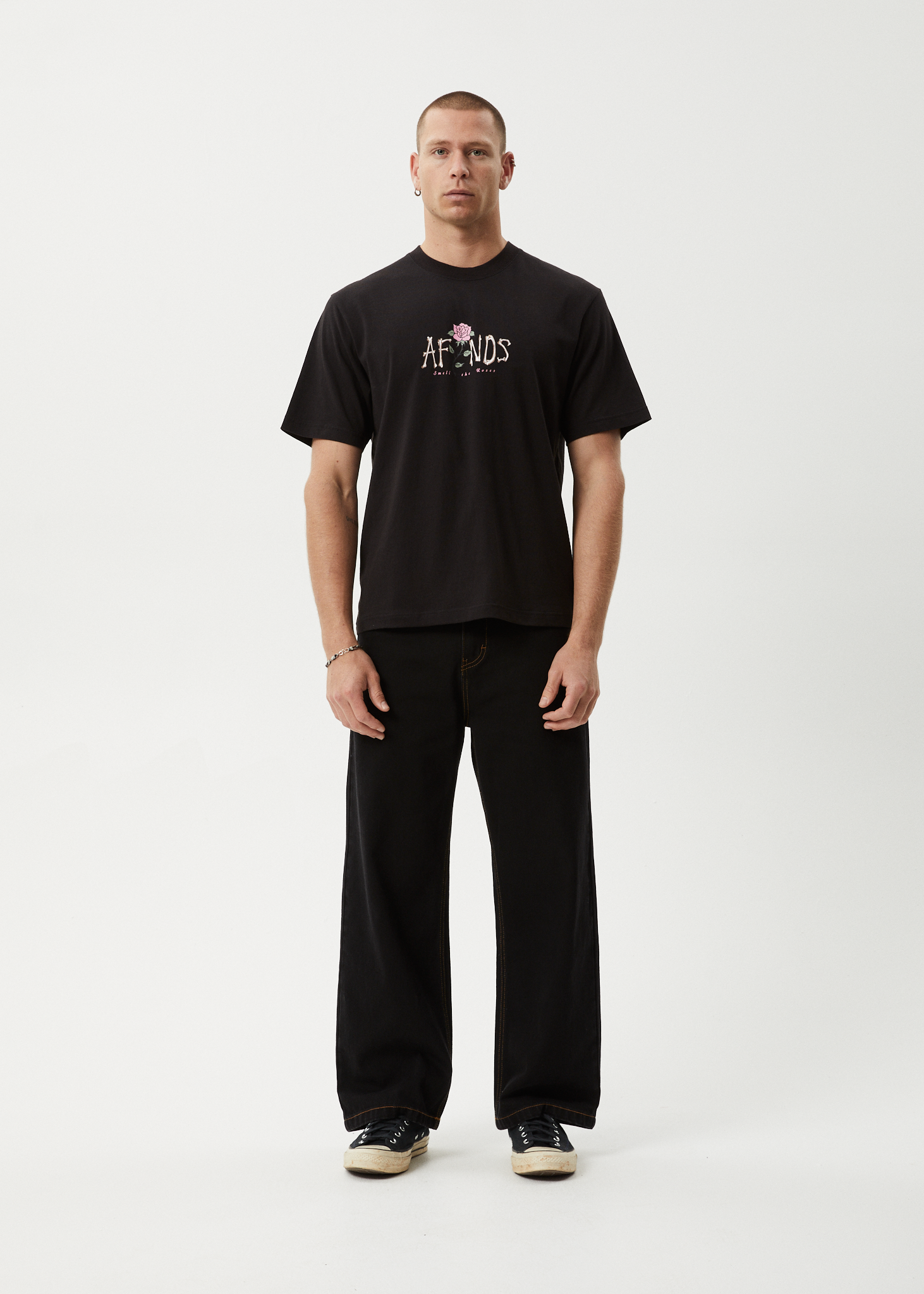 AFENDS Mens Smell The Roses - Retro Tee - Black